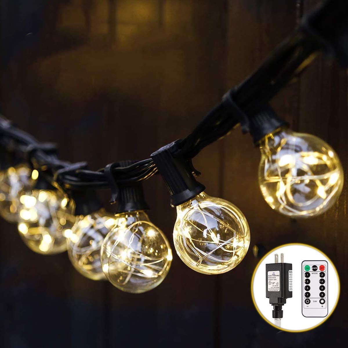 LED G40 Globe String Lights with Remote Control 33ft, 30 LED Bulbs Dimmable String Lights Indoor/Outdoor Linkable Waterproof Patio Wedding Gazebo Backyard Bedroom Decor Party Lights Warm White