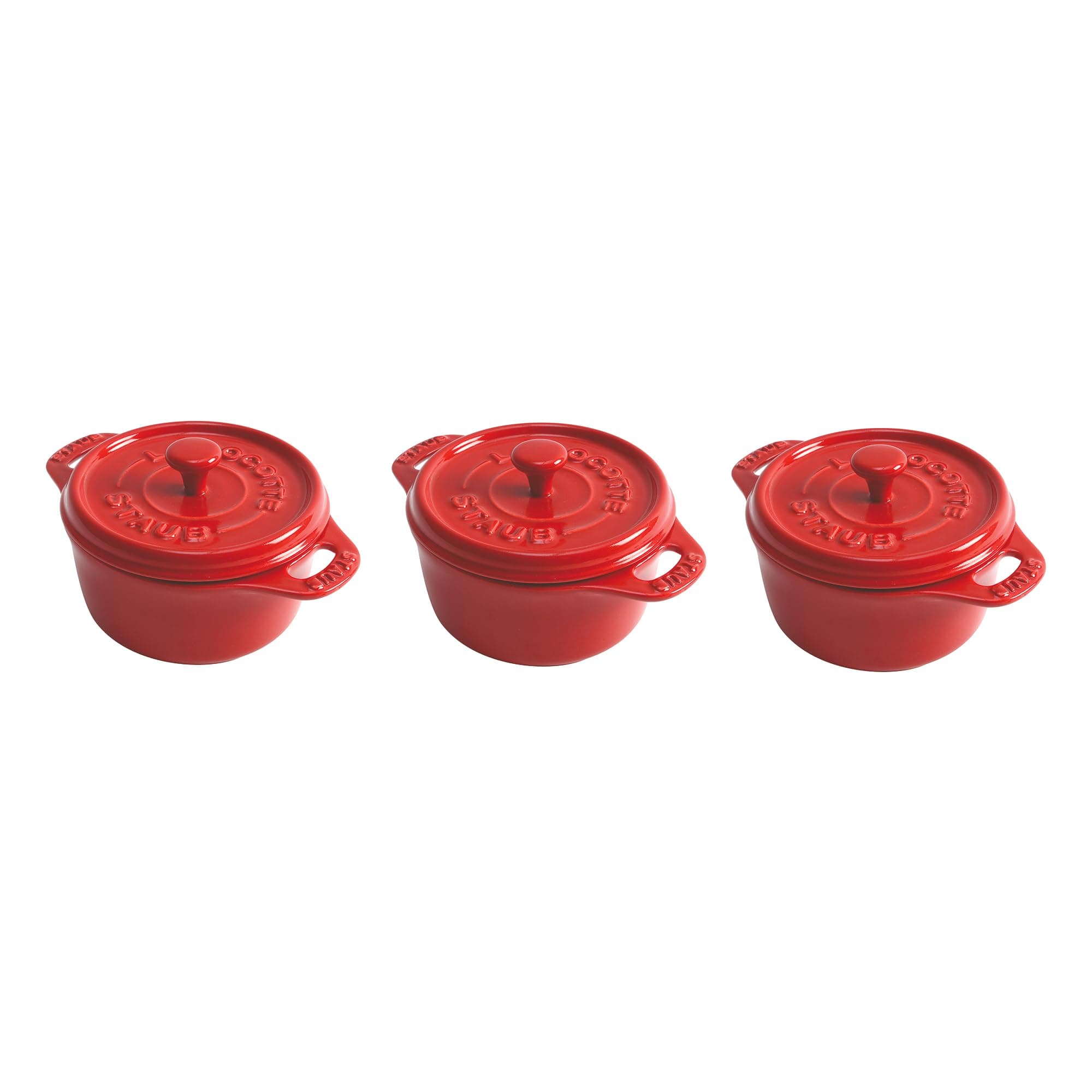 Ceramic Dutch Oven 3-piece Mini Round Cocotte, Cherry