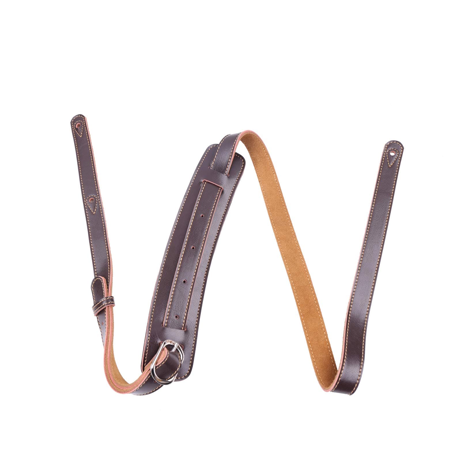 Guitar Strap/Bass Strap with 5.5cm Wide Replacement Shoulder Pad & Suede Backing, Quality Leather Belt for Acoustic/Electric/Bass Guitar(Brown)
