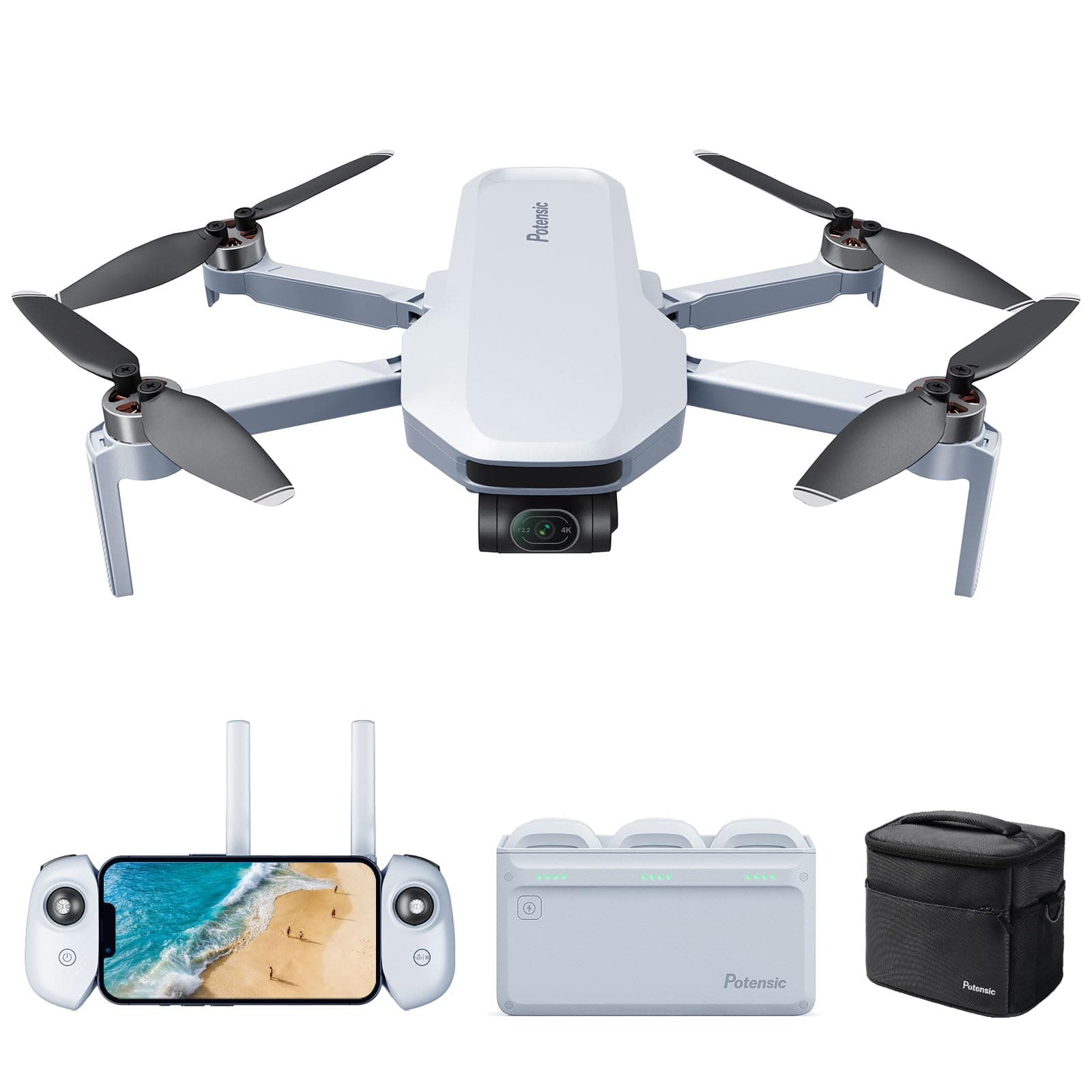Potensic ATOM 4K GPS Drone with 3-Axis Gimbal, 6KM FPV Transmission, Visual Following/QuickShots/RTH, Under 249g, Wind Force 5, Long Flight Time, 12MP Photos (ATOM Fly More Combo - US)