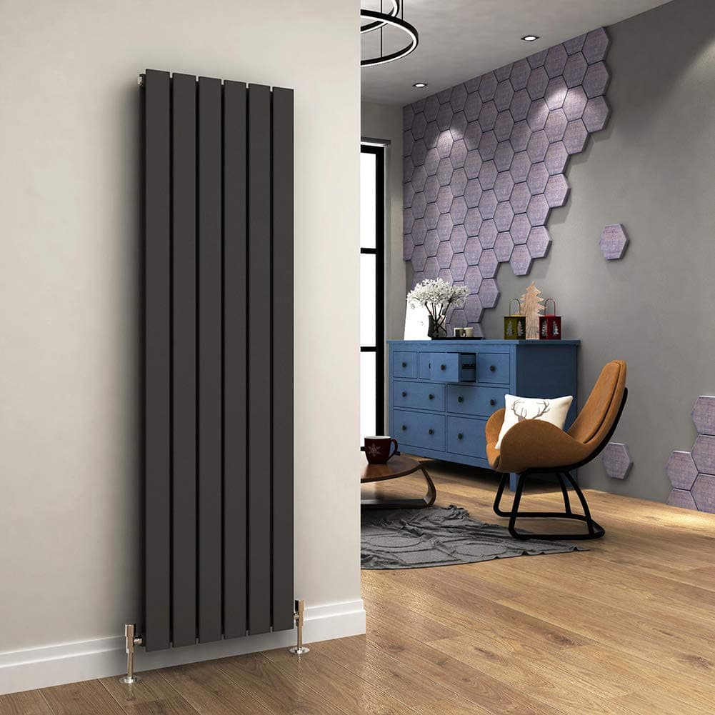 ELEGANT 1600 x 452 mm Anthracite Vertical Column Radiator Double Flat Panel Designer Bathroom Radiator