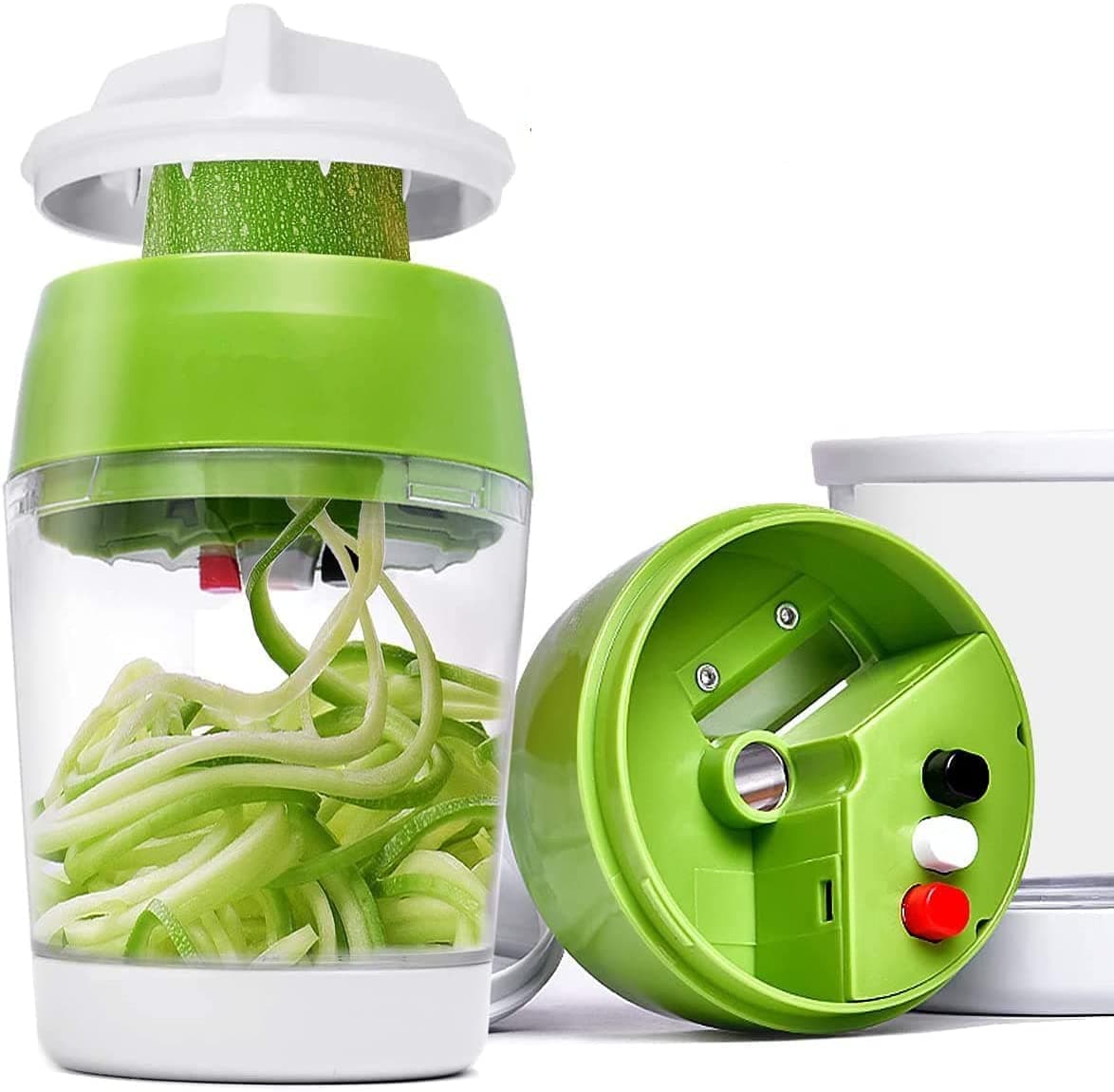 Womdee5 in1 Handheld Spiralizer Vegetable Slicer, Heavy Duty Thick and Thin Veggie Spiral Cutter with Container, Carrot,Cucumber, Zucchini,Onion Spaghetti Maker