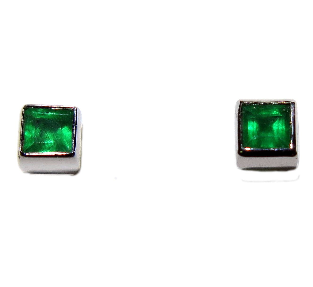 14k Gold Genuine Emerald or Sapphire Tiny Bezel Stud Earrings