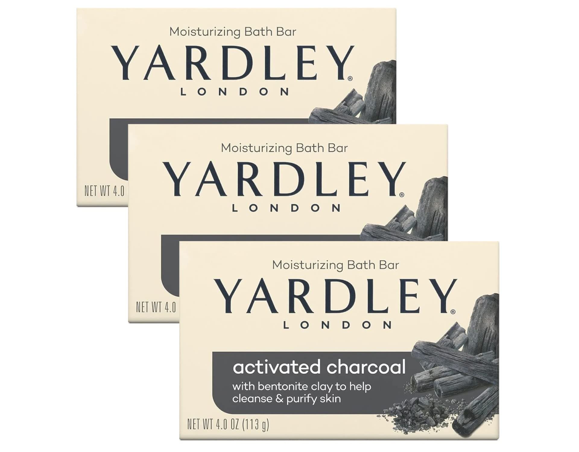Yardley London Activated Charcoal moisturizing bath bar 4.25oz - 3 pack bundle