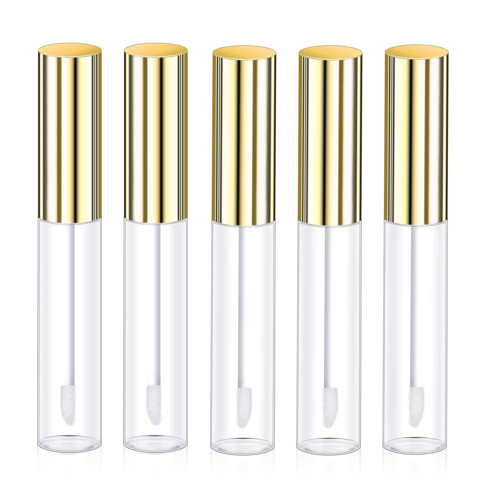 5PCS Empty Lip Gloss Tubes, 10ml Refillable Cosmetic Containers Bottles Lip Balm Bottles with Wand Concealer for Lipstick Samples, Lip Balms(Gold tube cap)