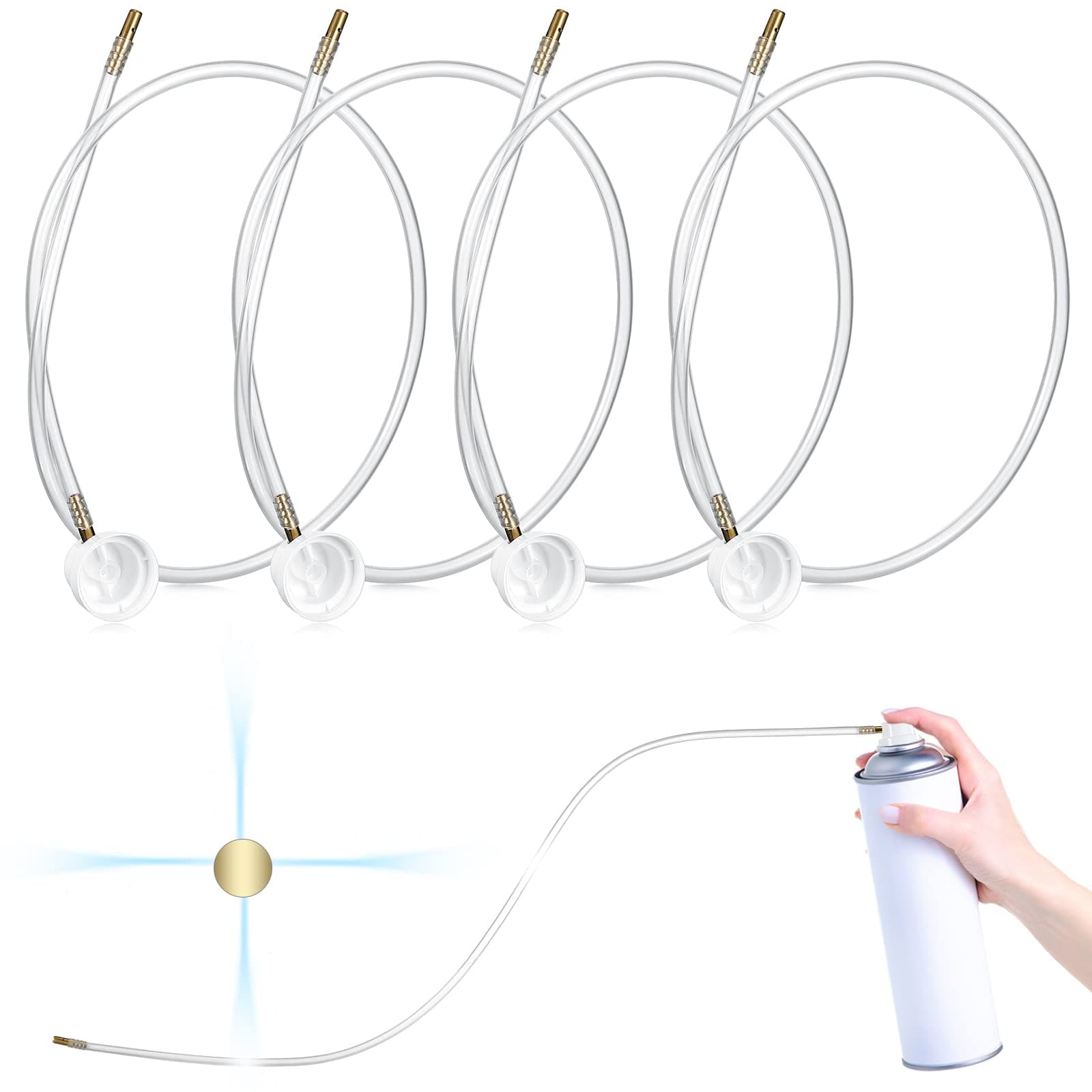 Kittmip 4 Pcs 4.5 mm Spray Tip Nozzle Extension Hose Fit 19.69 Inches/ 50 cm Spray Can Nozzle Fit for Aerosol Cans Supplies(360 Degree)