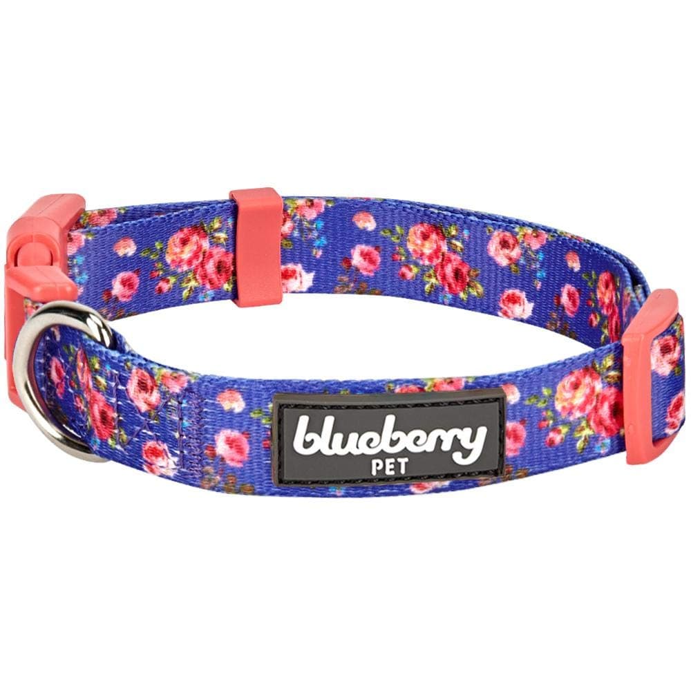 Blueberry Pet7 Patterns Spring Scent Inspired Rose Print Irish Blue Adjustable Dog Collar, X-Small, Neck 8"-11"