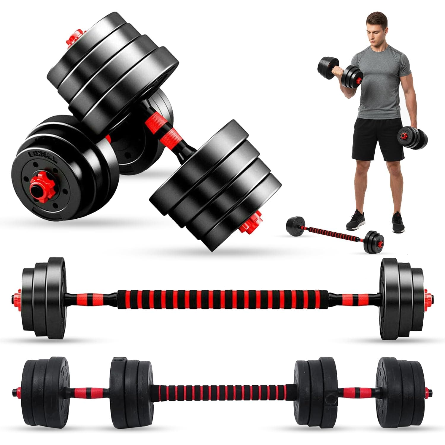 MaxStrength Adjustable Dumbbell Barbell Strength Training Weight Lifting Set Home Gym Bicep Vinyl Dumbell Pair 10kg, 15kg, 20kg, 25kg, 30kg | dumbbells set | dumbbells