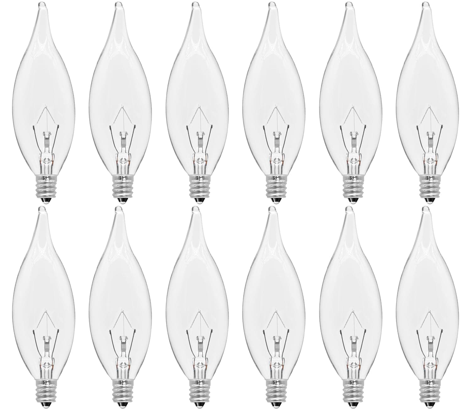 12-Pack E12 Candle Light Bulbs 40W Warm White 2500K, 380 Lumen Dimmable Chandelier Light Bulbs for Ceiling Fan, Pendants or Outdoor, CA10 Clear Candelabra Base Bulbs