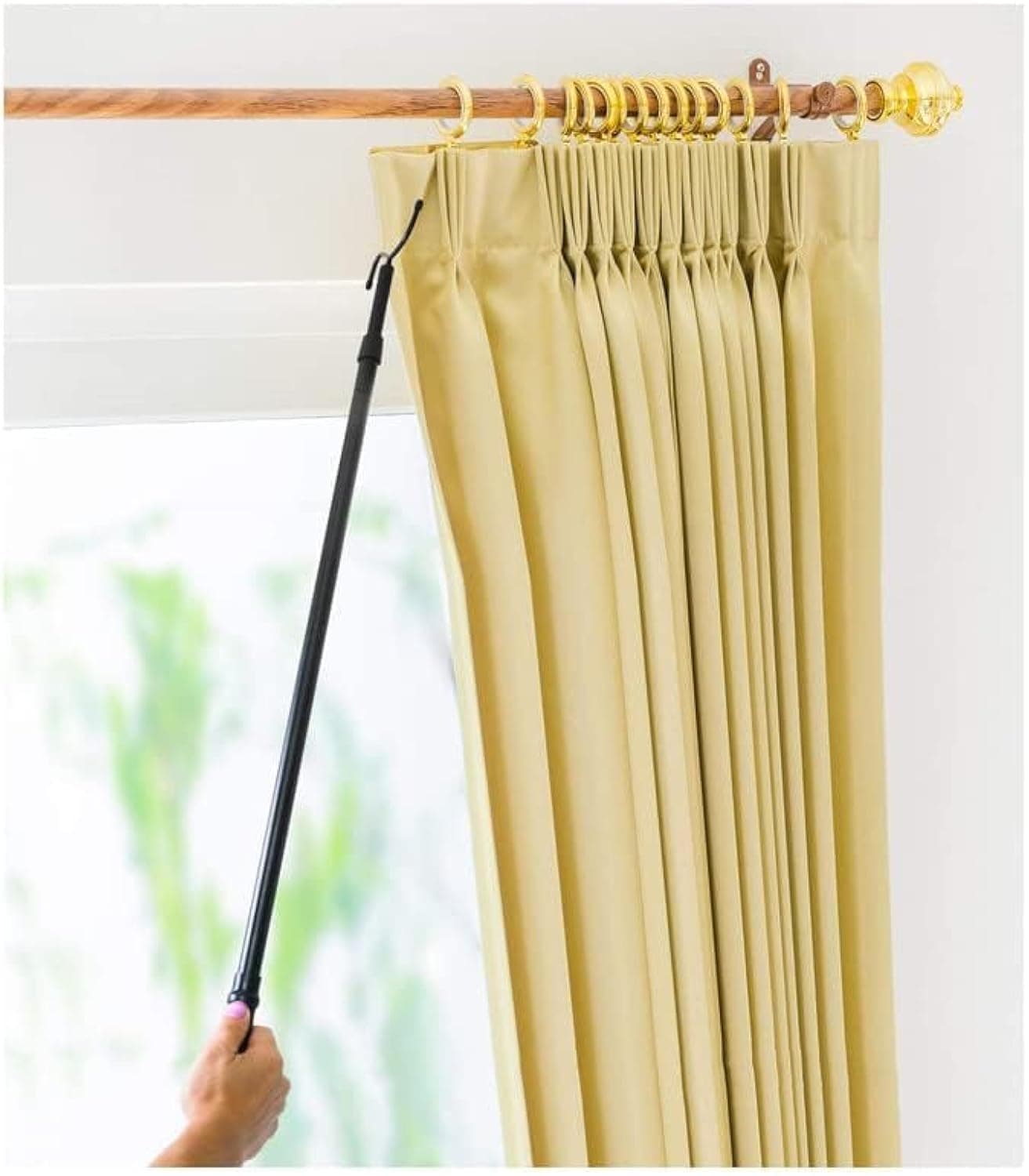 xiweot the Original 36-62" Universal Telescoping Drapery Pull Rod and Adjustable Curtain Wand for Easier Opening and Back Doubles as a Clothes Hook Hanger for Closet Storage Organization