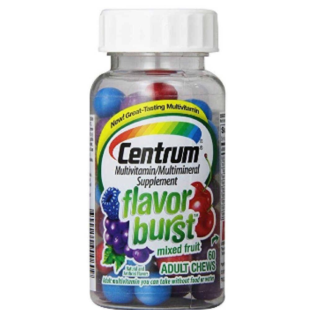 Centrum Flavor Burst Multi-vitamin Chewable Tablets, Multi-fruit, Pack of 2, 120 Total Counts