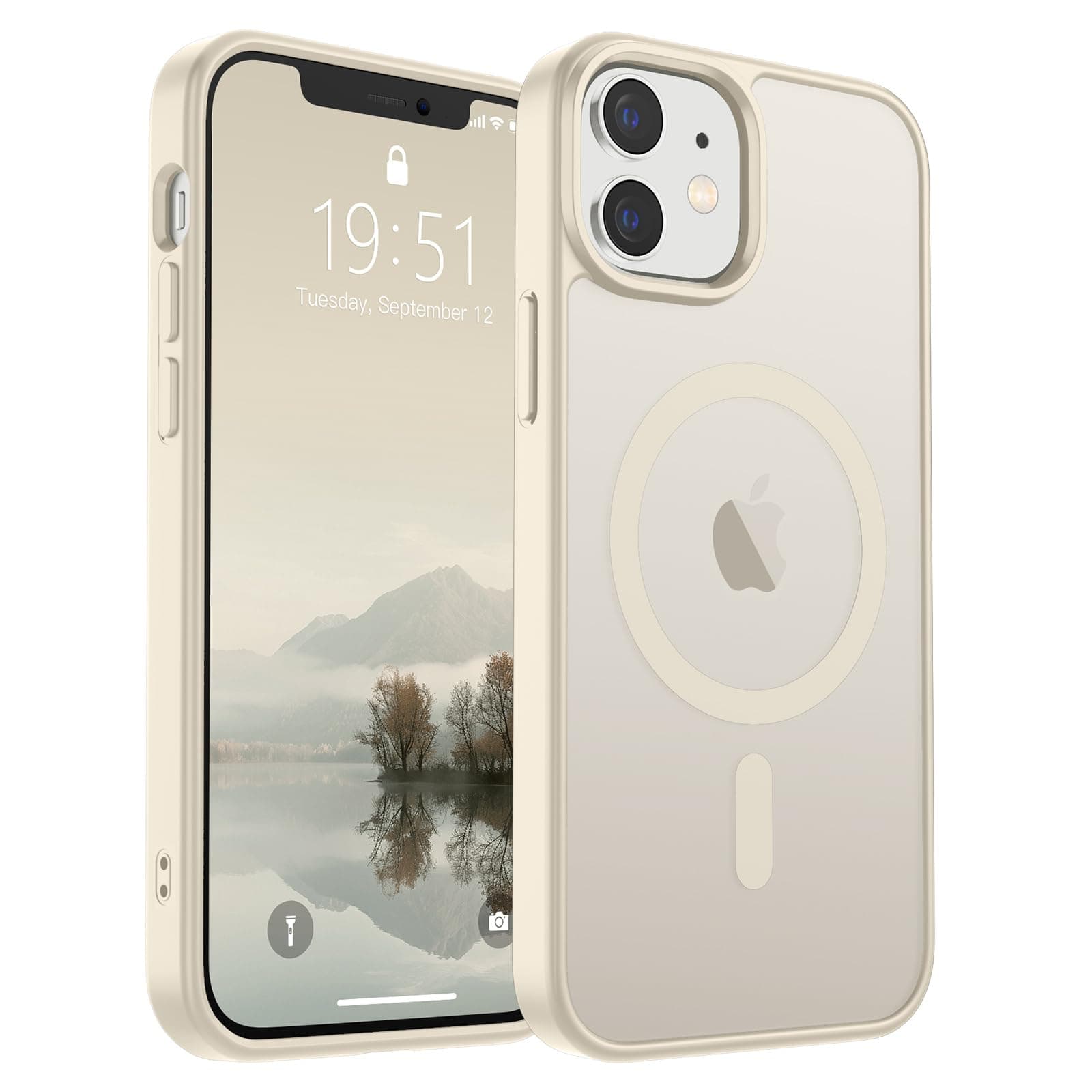 SUPFINE Magnetic for iPhone 12 Mini Case & iPhone 13 Mini Case (Compatible with MagSafe) (Military Grade Drop Protection) Slim Translucent Matte Shockproof Phone Cover,Antique White