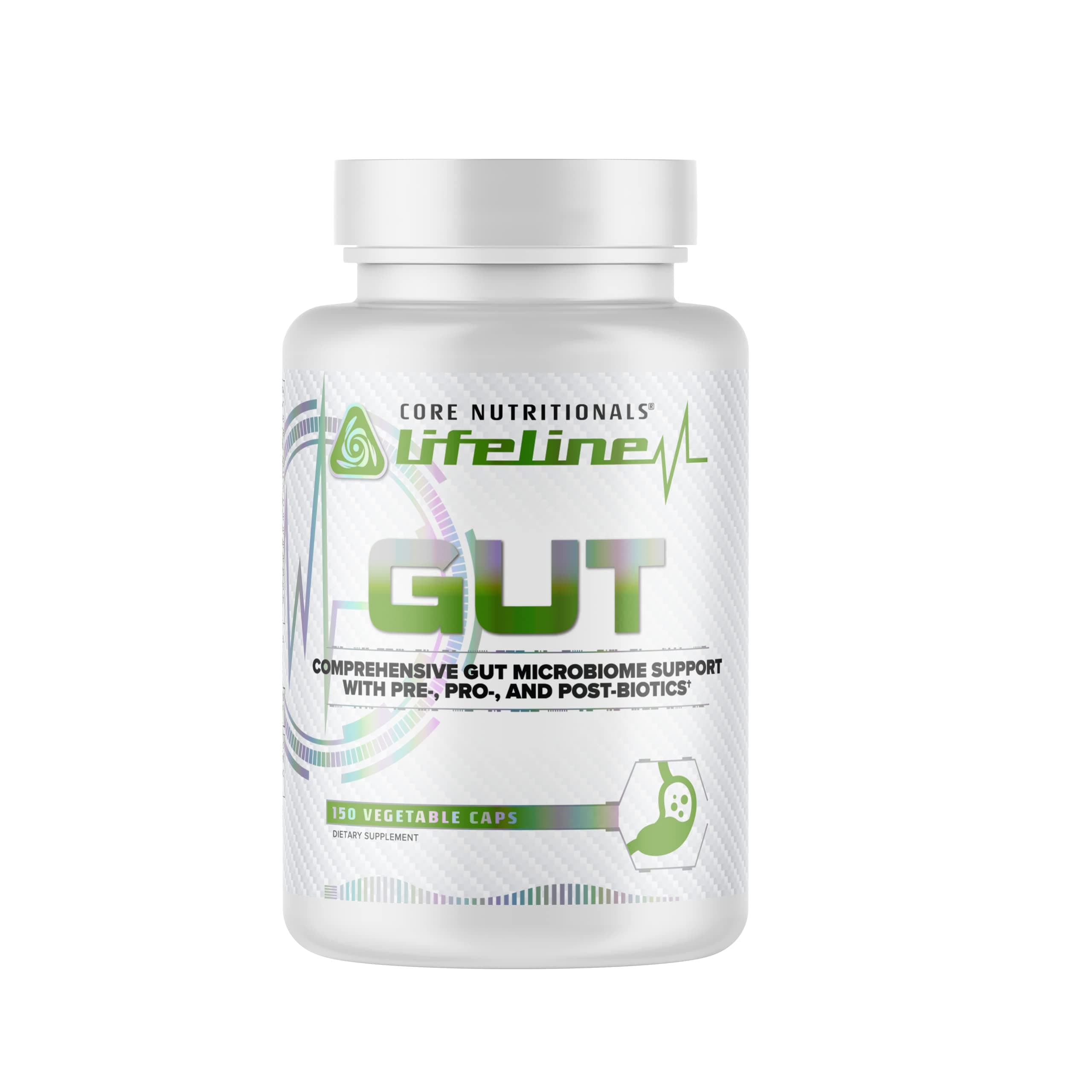 Lifeline Gut Comprehensive Gut Microbiome Support with Pre-, Pro-, and Post-Biotics, 150 Capsules