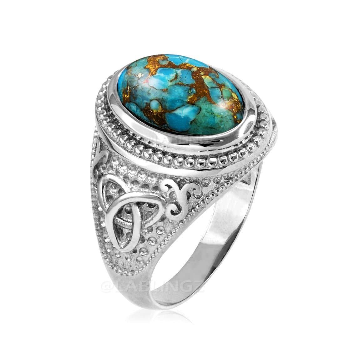 Sterling Silver Celtic Triquetra Blue Copper Turquoise Statement Ring