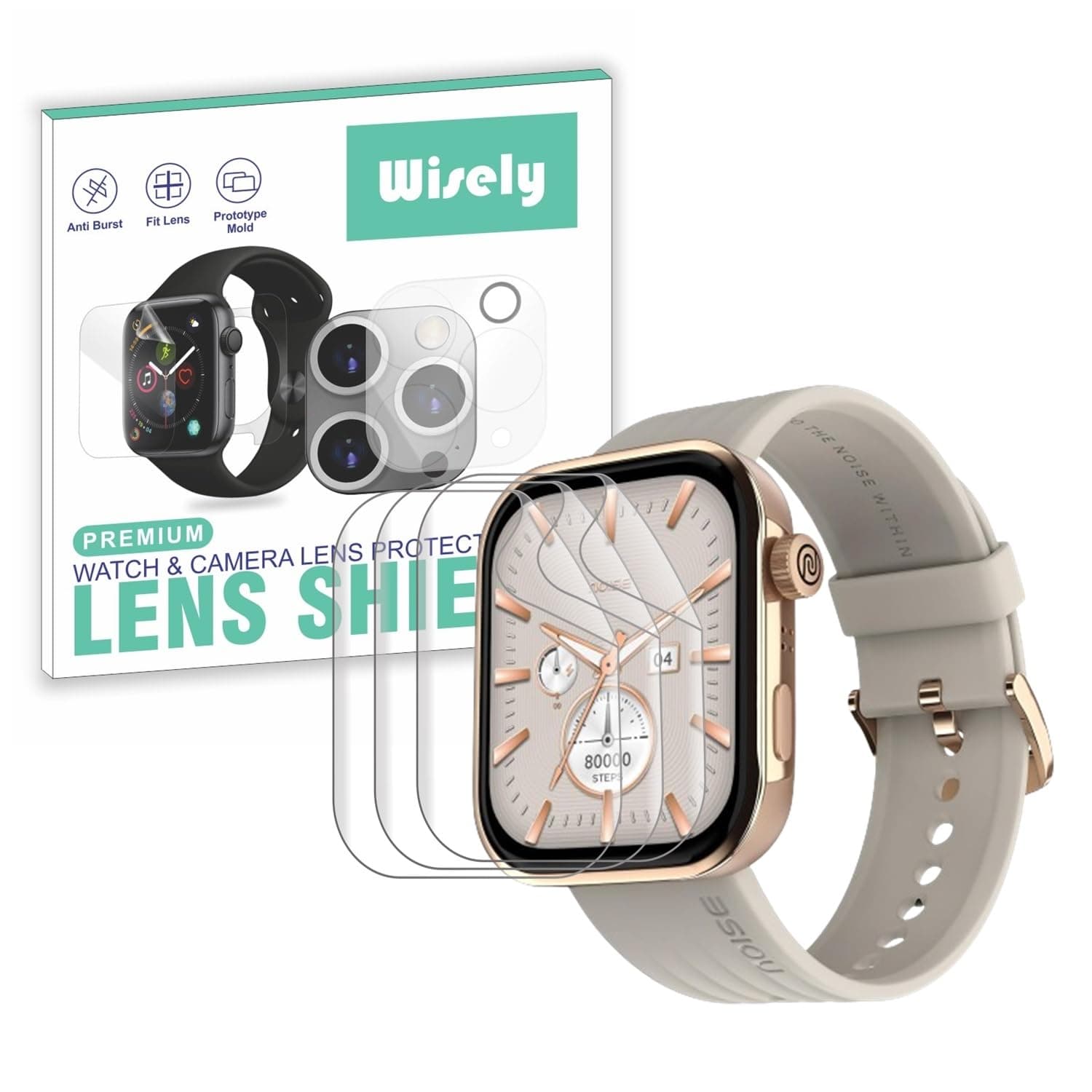 Wisely |3pcs| Screen Guard Protector For Noise ColorFit Pro 5 Smartwatch |1.85"| Bubble Free, Easy installation kit, Clear HD, Full Edge Cover
