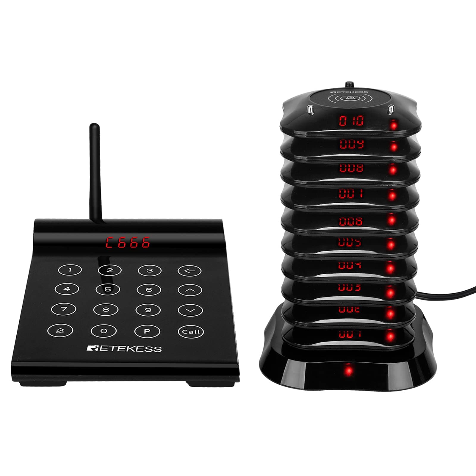 Retekess TD164 Restaurant Pager System Long Range,Buzzer for Restaurant Waiting, 2624ft, Touch Screen,Set Keyboard Mute,10 Coaster Pagers for Food Court