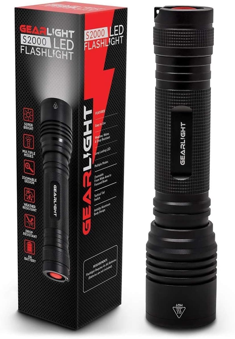 GearLight High-Powered LED Flashlight S2000 - Brightest High Lumen Light with 5 Modes, Zoomable, and Water Resistant I Powerful Camping and Emergency Flashlights