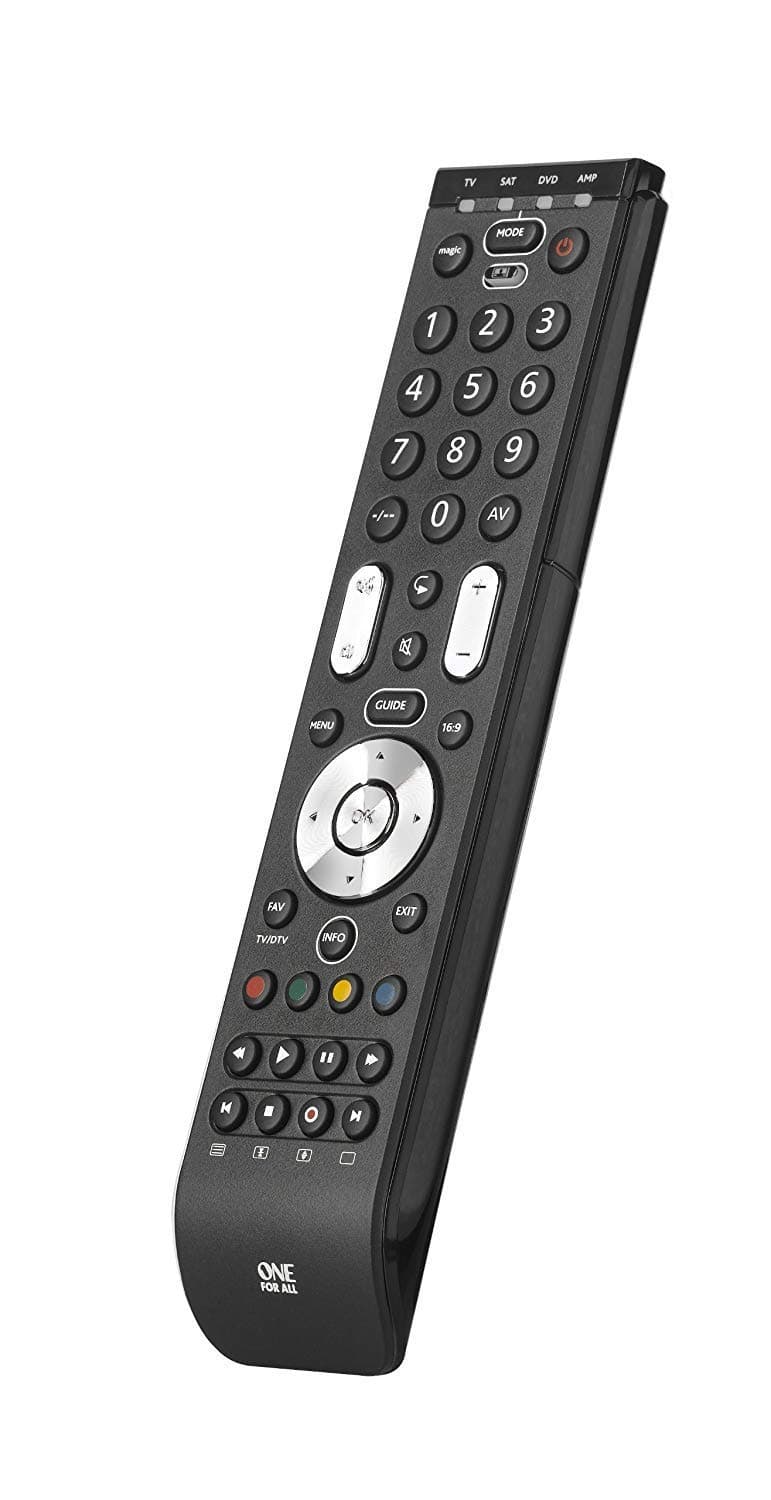 One For All Essence 4 Universal Remote Control - Operates 4 devices (TV Freeview Blu-ray and Audio) – Learning feature - Works with all brands - Black -URC7140 (Renewed)