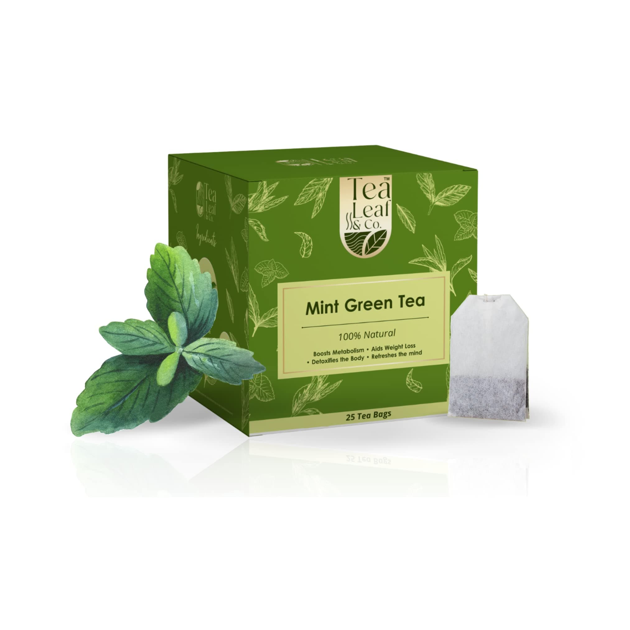 Tea Leaf & Co. Mint Green Tea Cool & Refreshing Spearmint & Peppermint Blend 25 Tea Bags Pack of 1