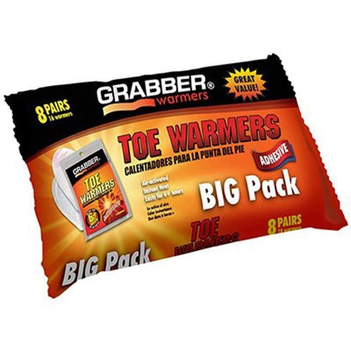 GrabberWarmers Toe Warmer Big Pack (8-Pack), 9 x 4.5-Inch