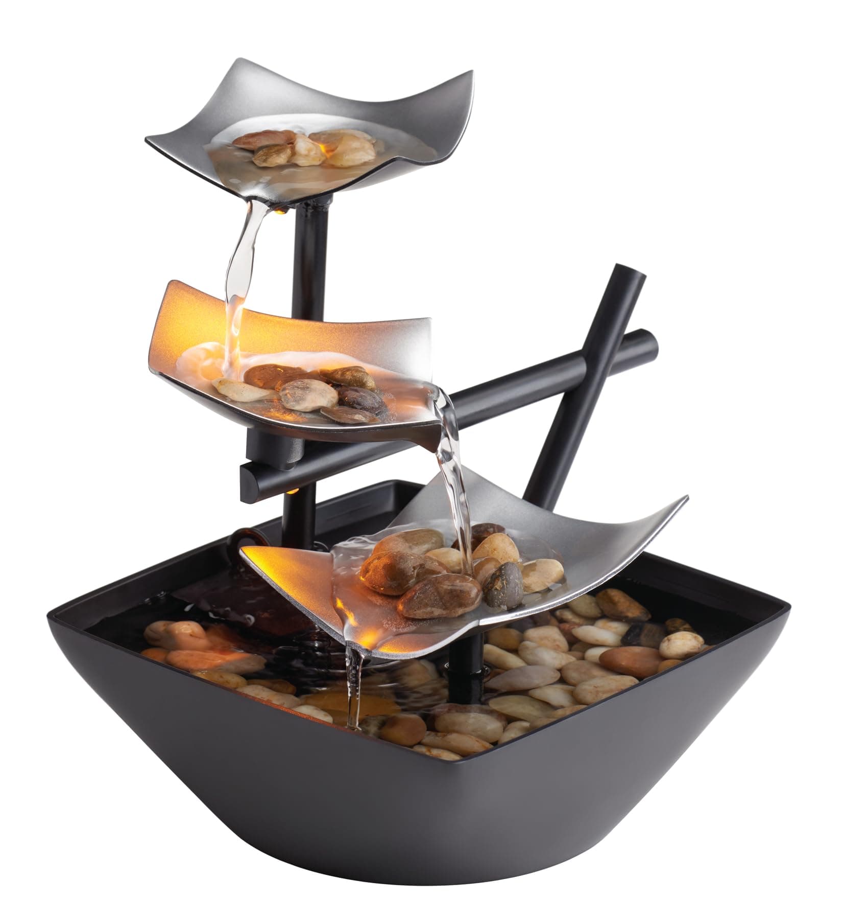 Tabletop Water Fountain, Home Décor Soothing Sound Machine - Automatic Pump, Deep Basin & Natural River Rocks. Indoor Zen Relaxation for Office, Living Room, or Bedroom, 8.25” Tall