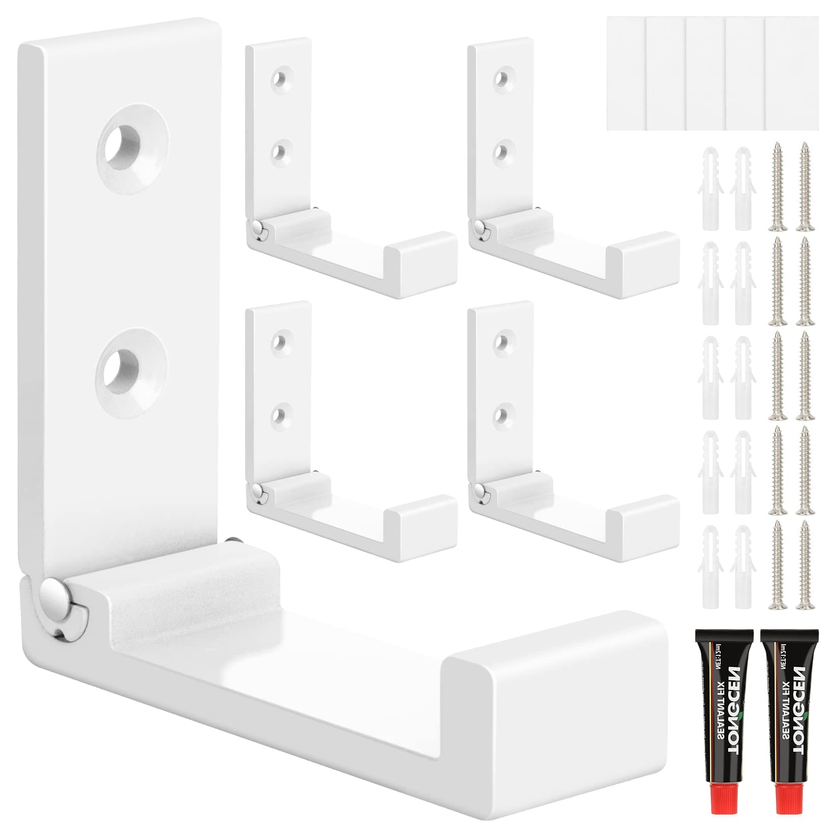 Folding Coat Hooks, 5pcs White Wall Hooks Heavy Duty for Hanging Coat Towel Backpack, Foldable Adhesive Hooks, Headphone Jacket Holder, Aluminum Alloy Hook with Screws for Purse Hat Bag Keys