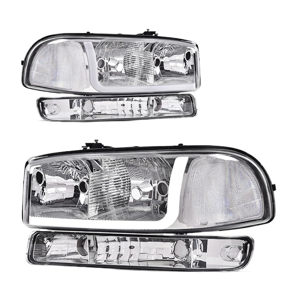 PIT66 LED DRL BAR Headlights Assembly, Compatible with 1999-2007 GMC Sierra 1500/2001-2007 1500HD 2500HD 3500 /Fit 99-06 GMC Yukon