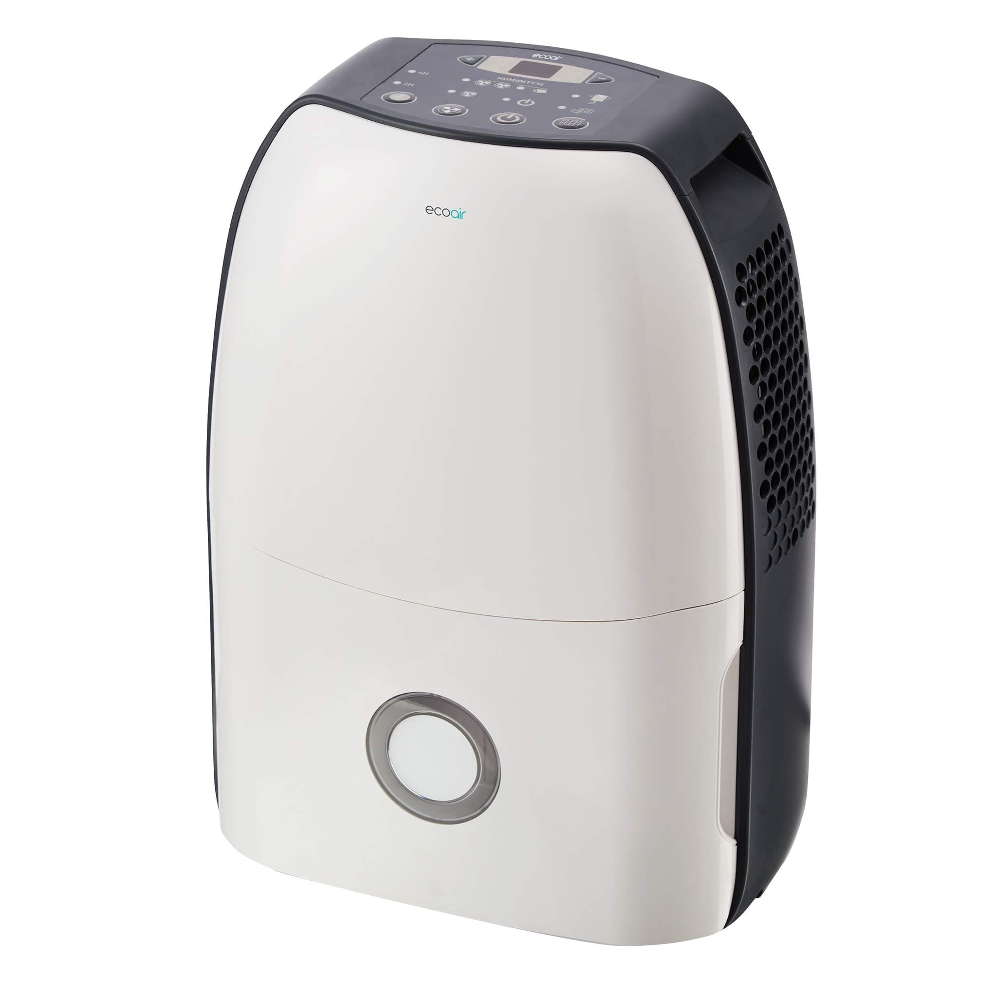EcoAir DC14 Compact Portable Dehumidifier, 14L - Washable Filter, Timer, 3.5L Water Tank, Laundry Mode, Drainage Hose, Digital Control Panel, Quiet Design, Cable Storage, Castor, white and grey