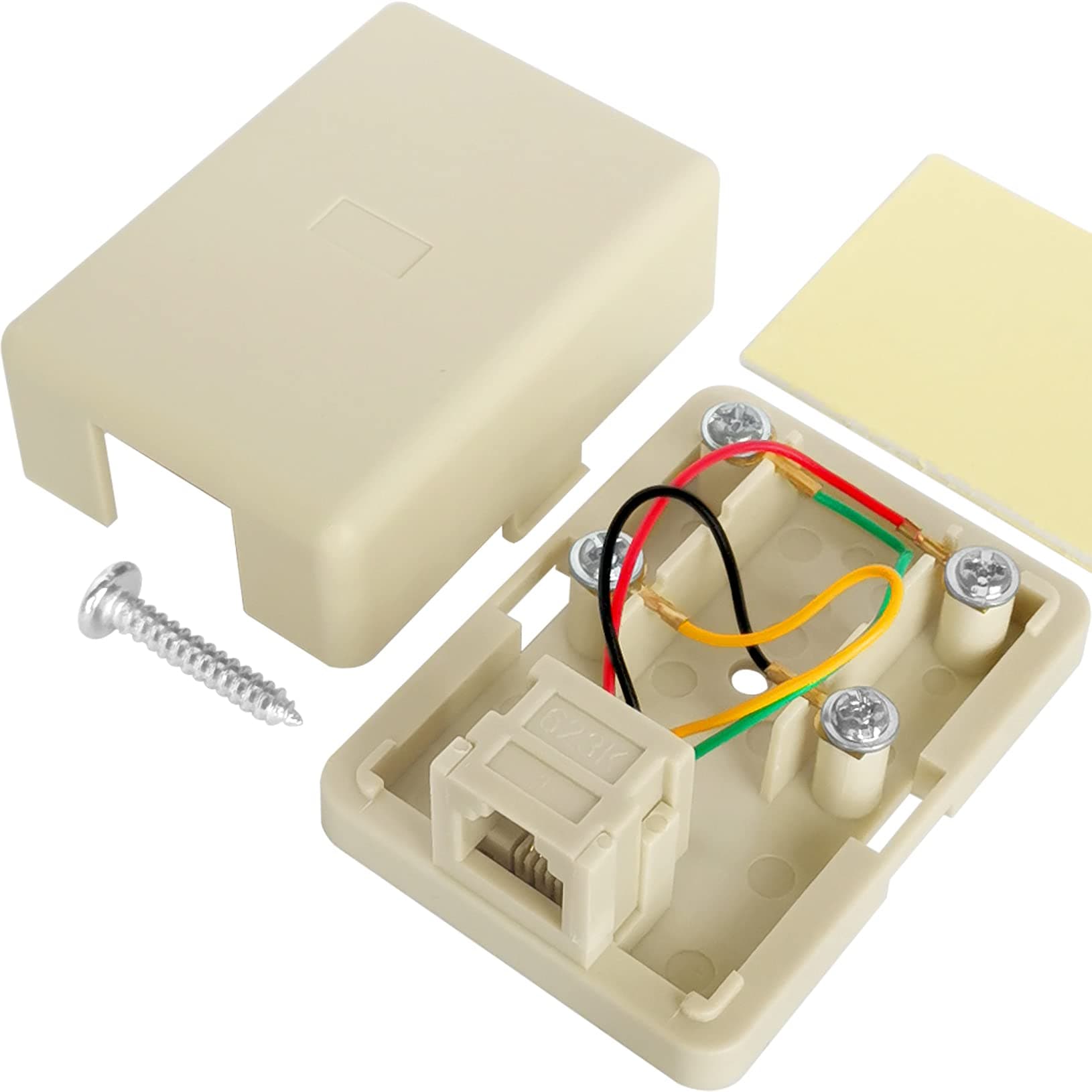 NECABLESPhone Jack Surface Mount Single Port Telephone Jack Box 4 Screw Terminals to 1 RJ11 6P4C Female Ivory