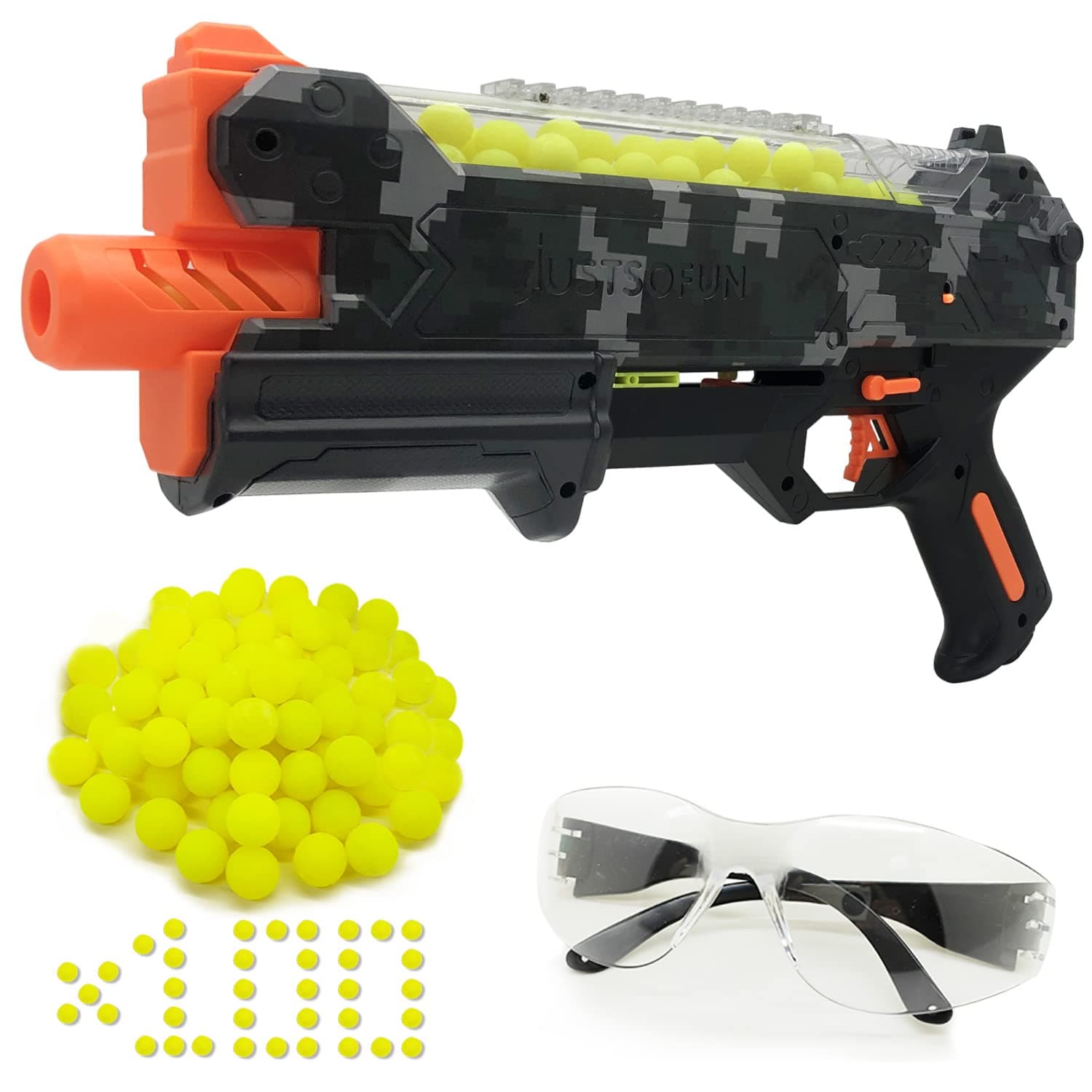 Blaster Gun with Protective Goggles with Spring-Piston and 100 Rounds for Up to 110 FPS Compatible with Nerf Hyper Rounds Darts, Easy Reload, Holds Up to 50 Rounds (Camo)