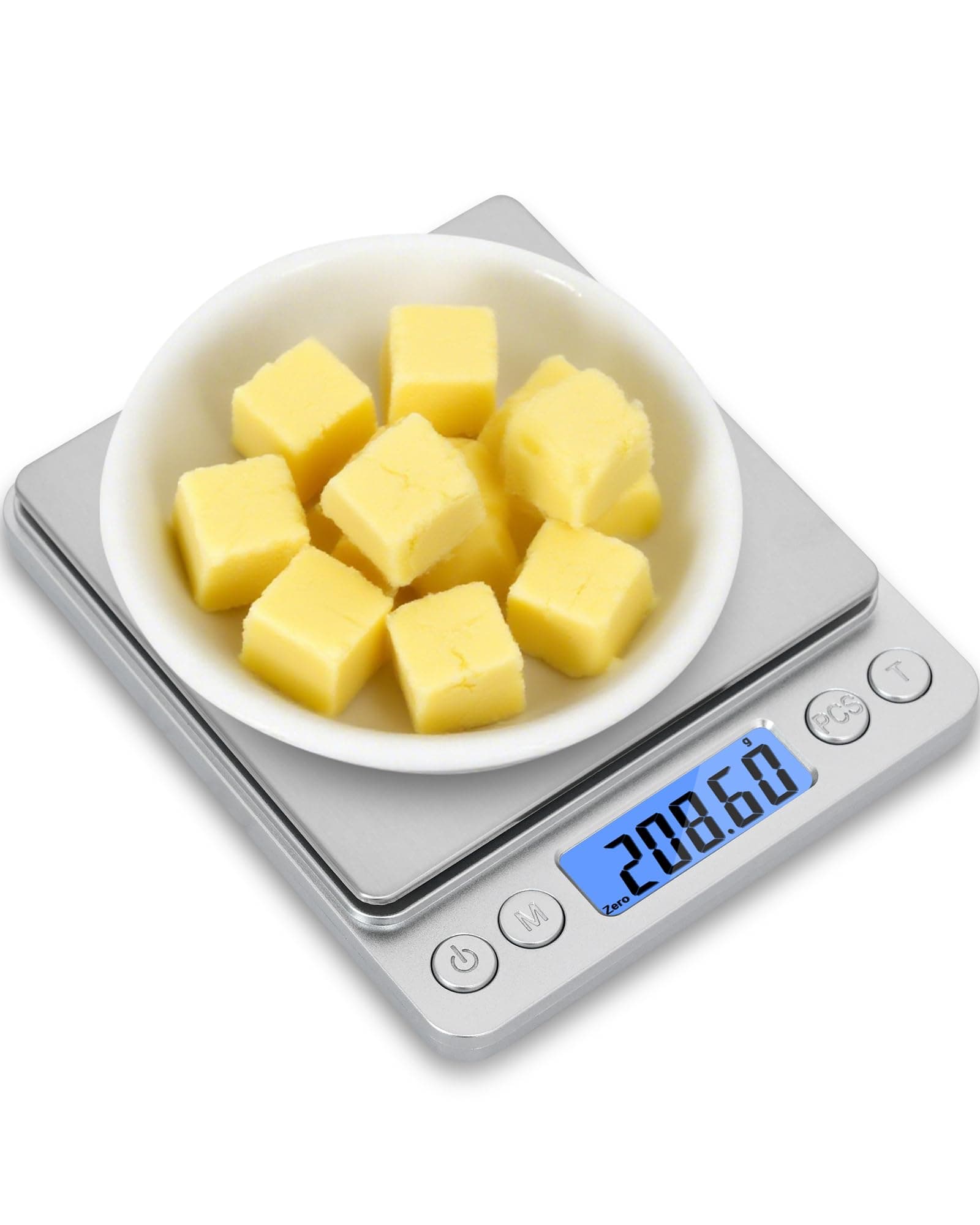 NEXT-SHINE Digital Kitchen Scale 500 x 0.01 Gram, Pocket Size with PCS Tare Switch Weighing Units Function, Stainless Steel Platform