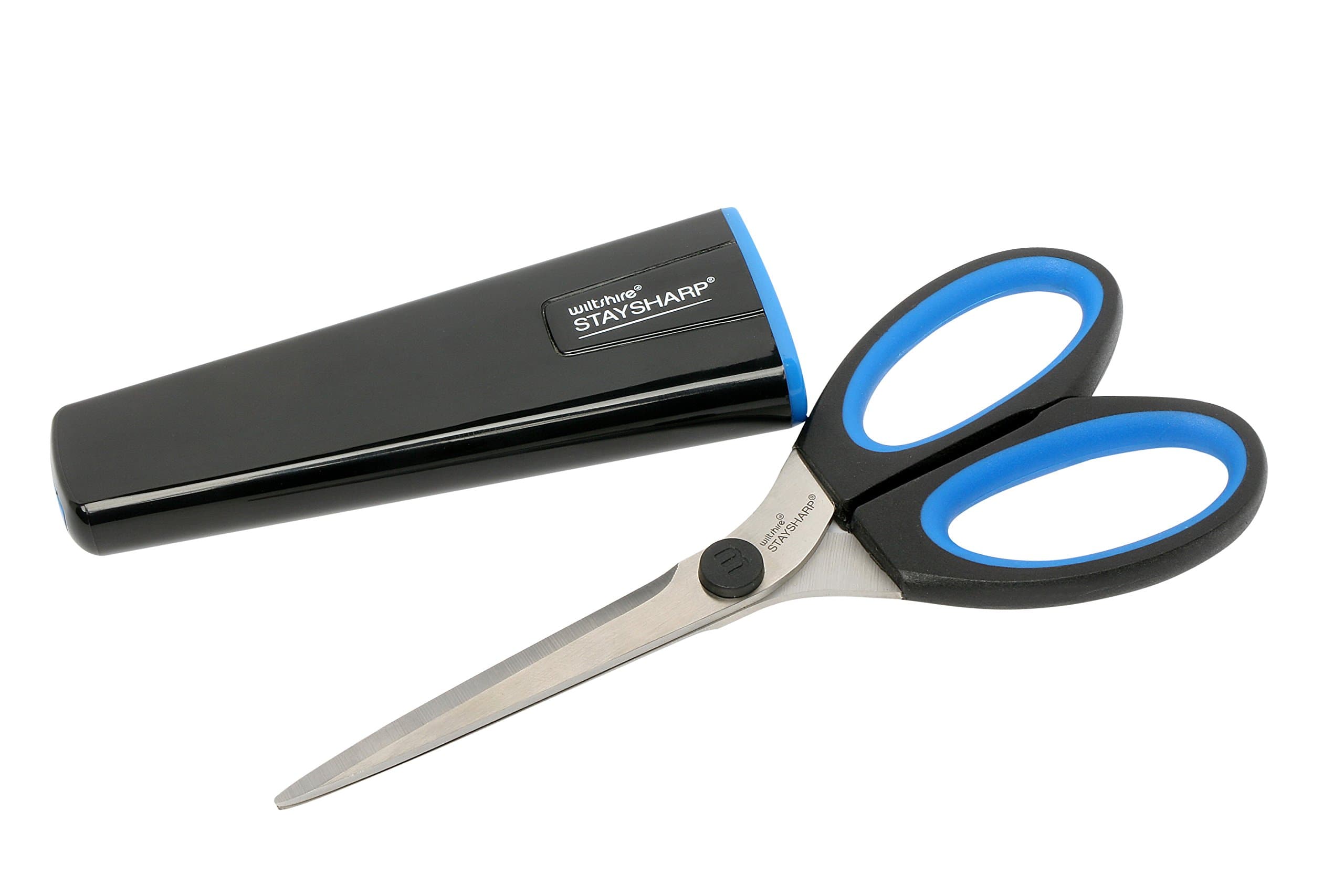 Wiltshire Staysharp Kitchen Scissors, Stainless Steel Sharp Blade with Sharpener, Kitchen Shears with self Sharpening System (Colour: Black, Blue)