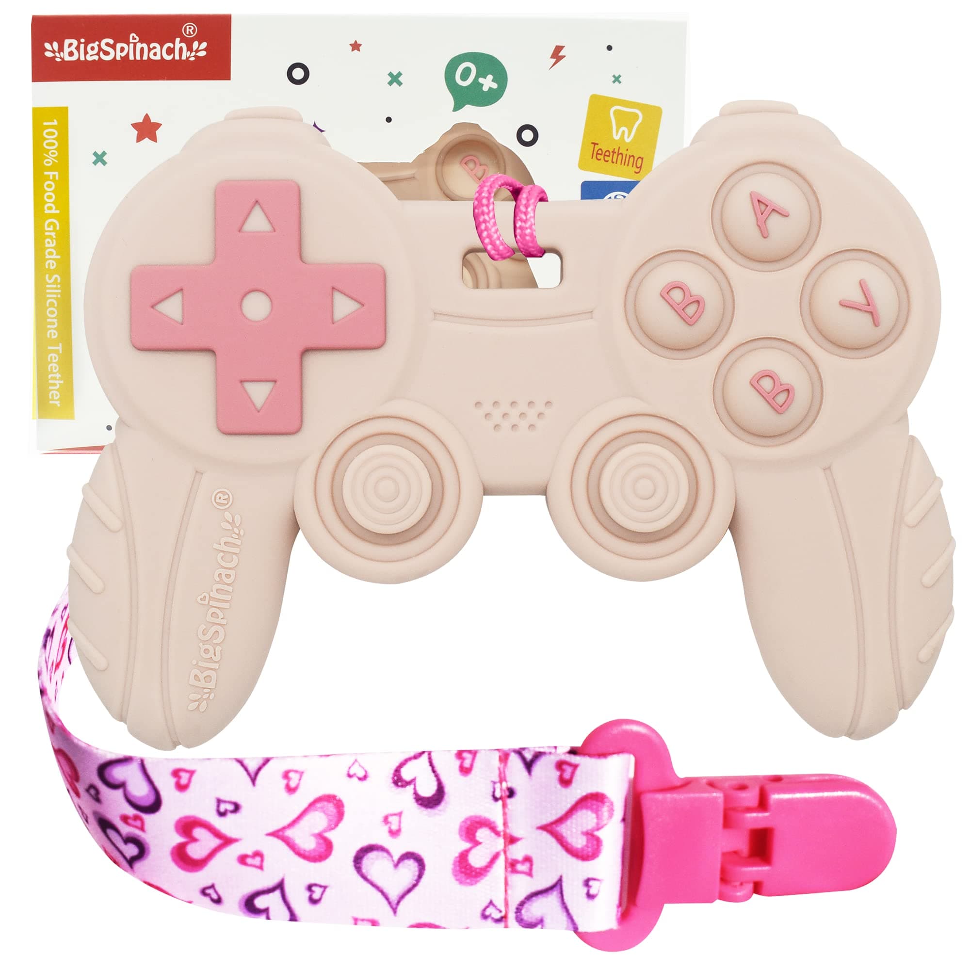 Cool Remote Game Control Teething Toy for Babies 0-6 6-12 Months,Game Controller Teether for Gamer Parents,Baby's First Valentines Day Gifts,Silicone Remote Chew Toys(Pink