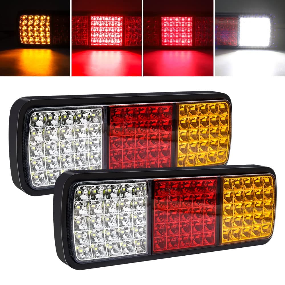 Biqing 12V LED Rear Tail Stop Light Indicator Lamp,75 LED Truck Trailer Rear Lights Turn Signal Brake Reverse Running Taillight for Truck Boat Trailer Pickup RV Camper UTV UTE Vans (2PCS)