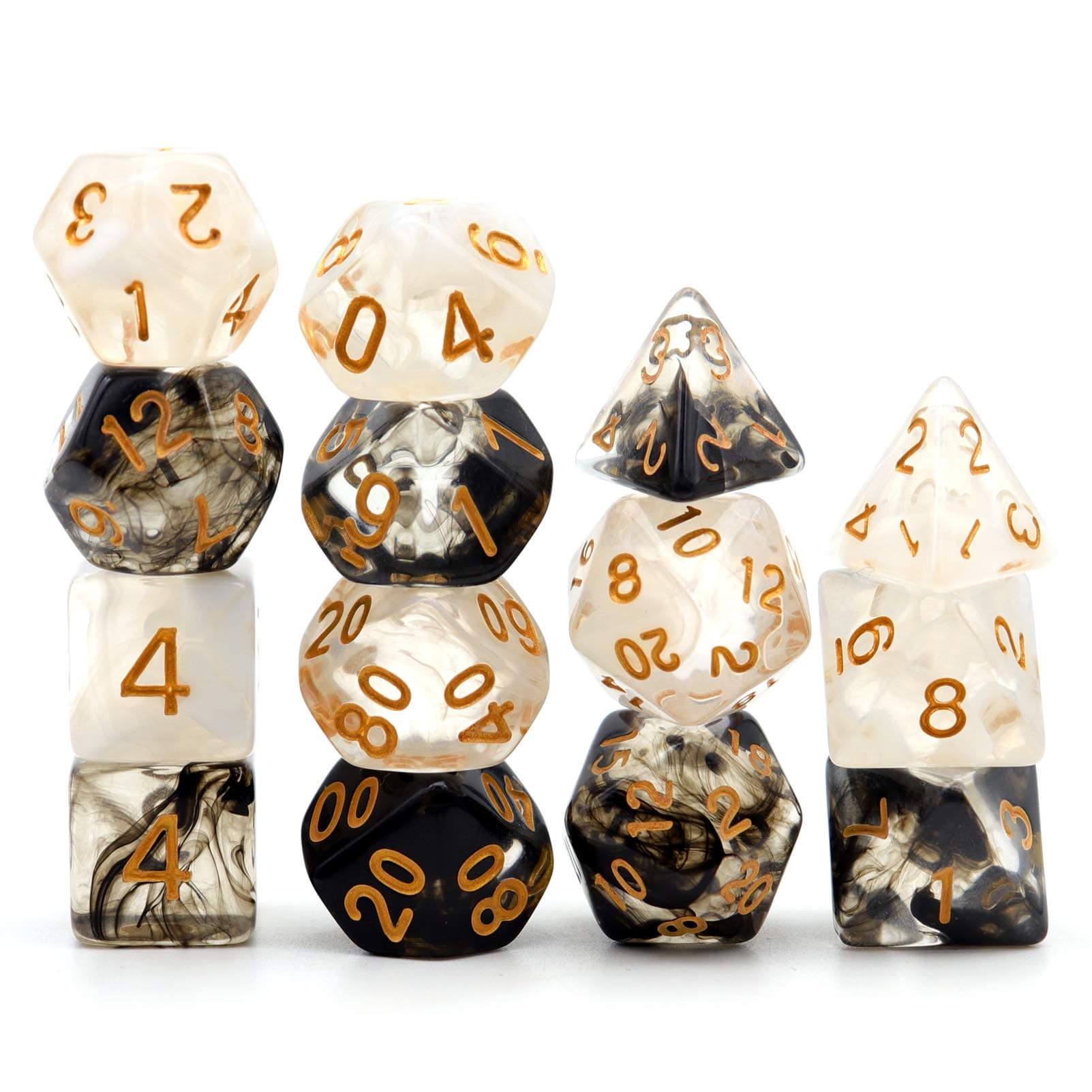 Haxtec2 Pack DND Dice Set Black Swirl White Ink Polyhedral D&D Dice for Roleplaying Dice Games as Dungeons and Dragons RPG Cloud Dice