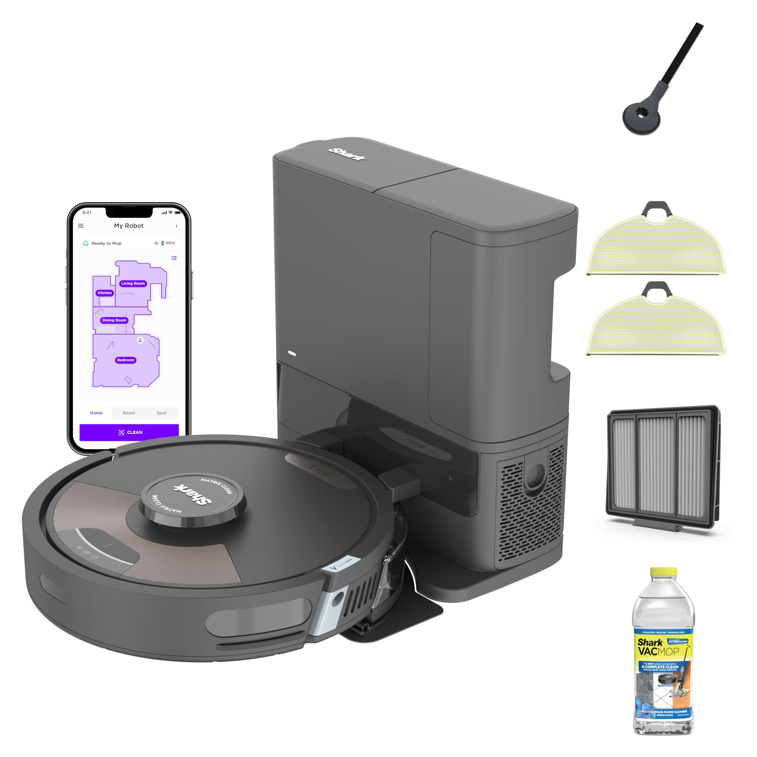 Matrix Plus 2in1 Robot Vacuum & Mop with Sonic Mopping, Matrix Clean, Home Mapping, HEPA Bagless Self Empty Base, CleanEdge, for Pet Hair, WiFi, Black/Mocha, AV2630WA