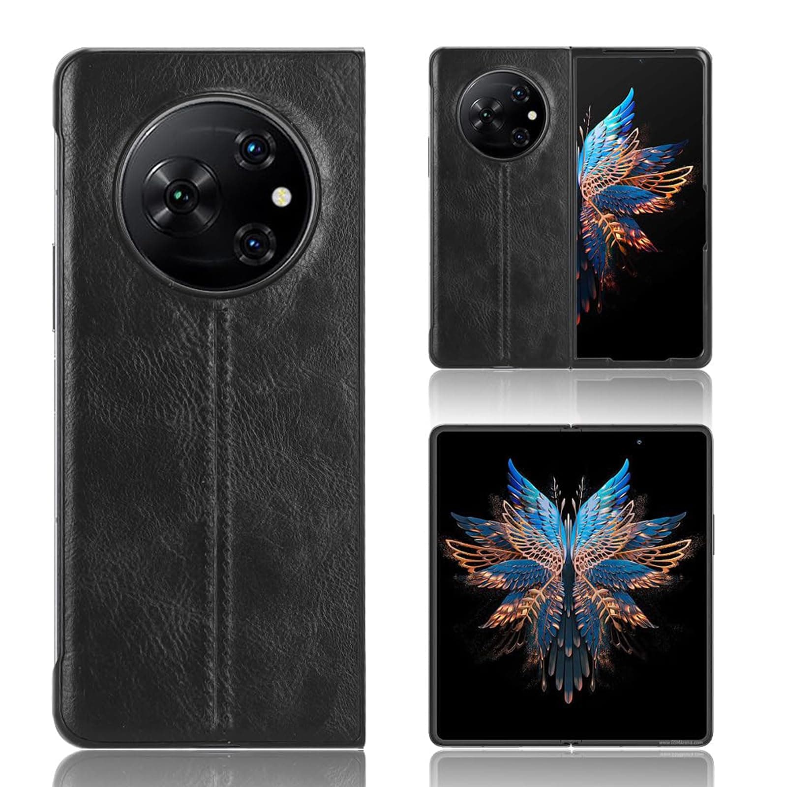 Excefore Compatible with Tecno Phantom V Fold Case Cover,Retro PU Leather Ultra Slim Shockproof Compatible with Tecno Phantom V Fold 5G Case Black