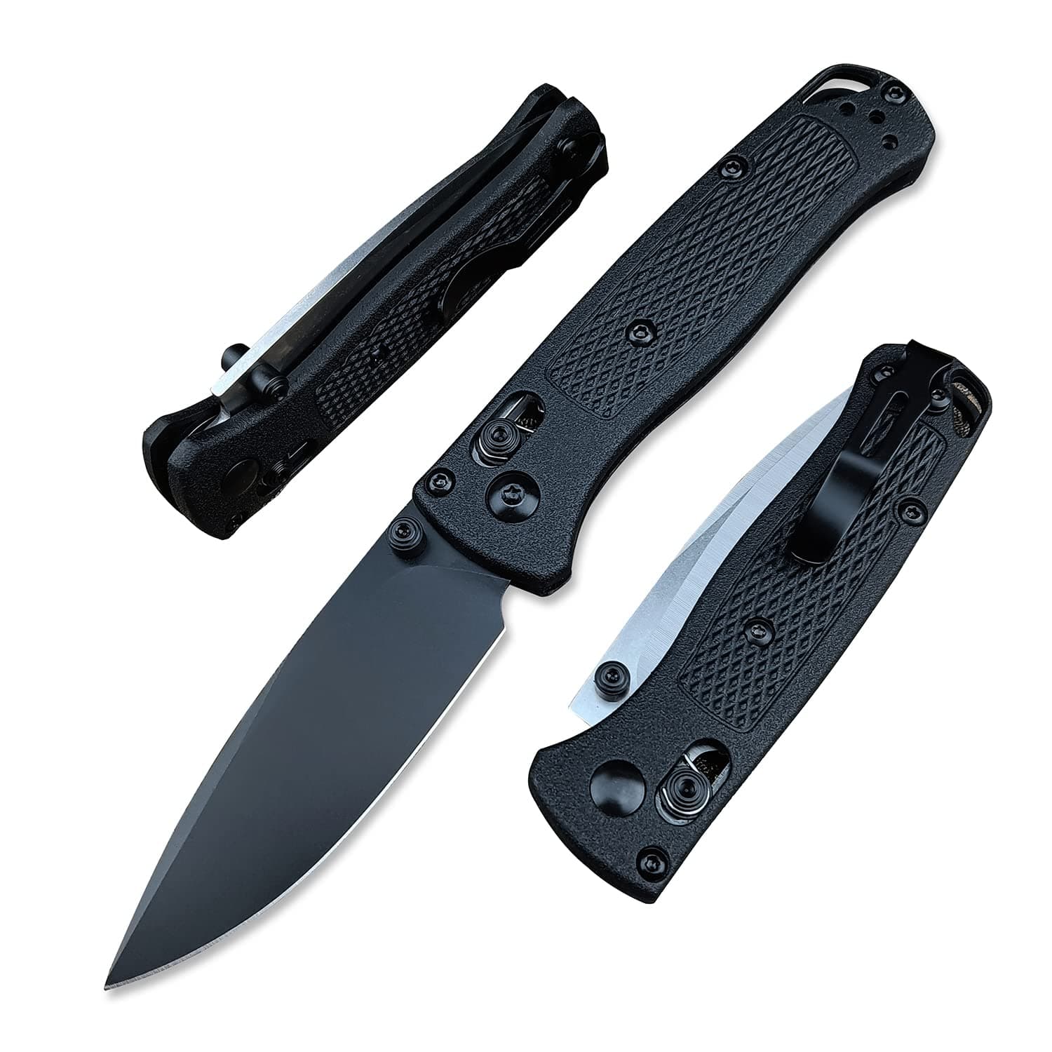 Thumb Open Mini EDC Folding Pocket Knife, with 2.7'' 8Cr13MoV Blade, Glass Reinforced Nylon Grivory Handle with Belt Clip for Camping (Black Blade)