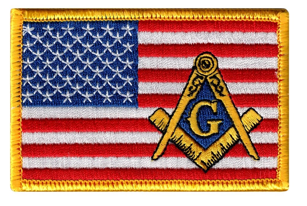 Masonic American Flag Patch Embroidered Iron-On Freemason Square Compass Emblem