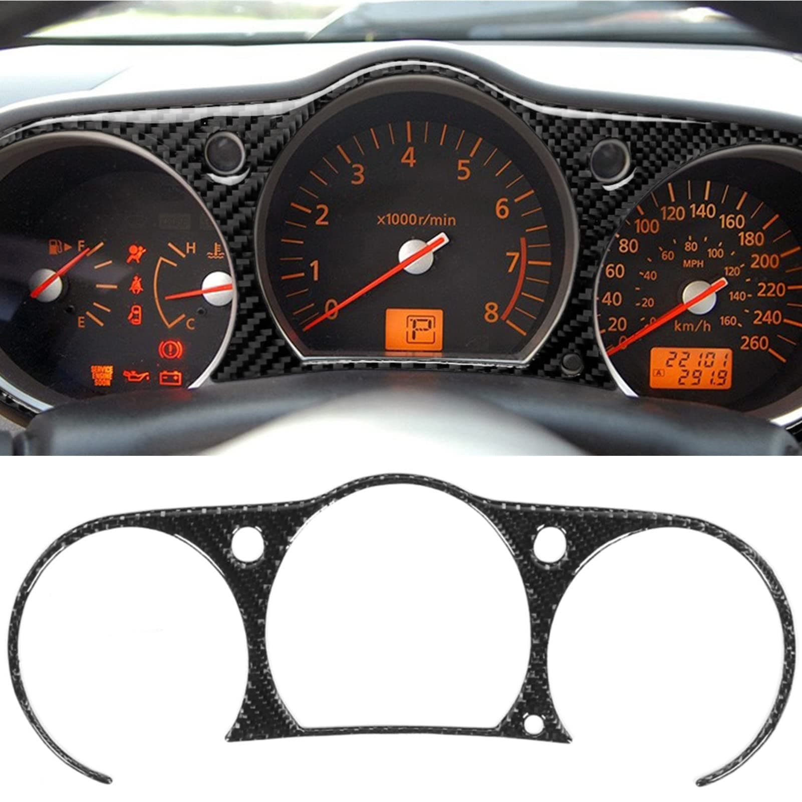 Qiilu Console Panel Dashboard Cover, Carbon Fiber Instrument Cluster Panel Cover Interior Trim Panel Dashboard Decor Fit for Nissan 350z 2006-2009