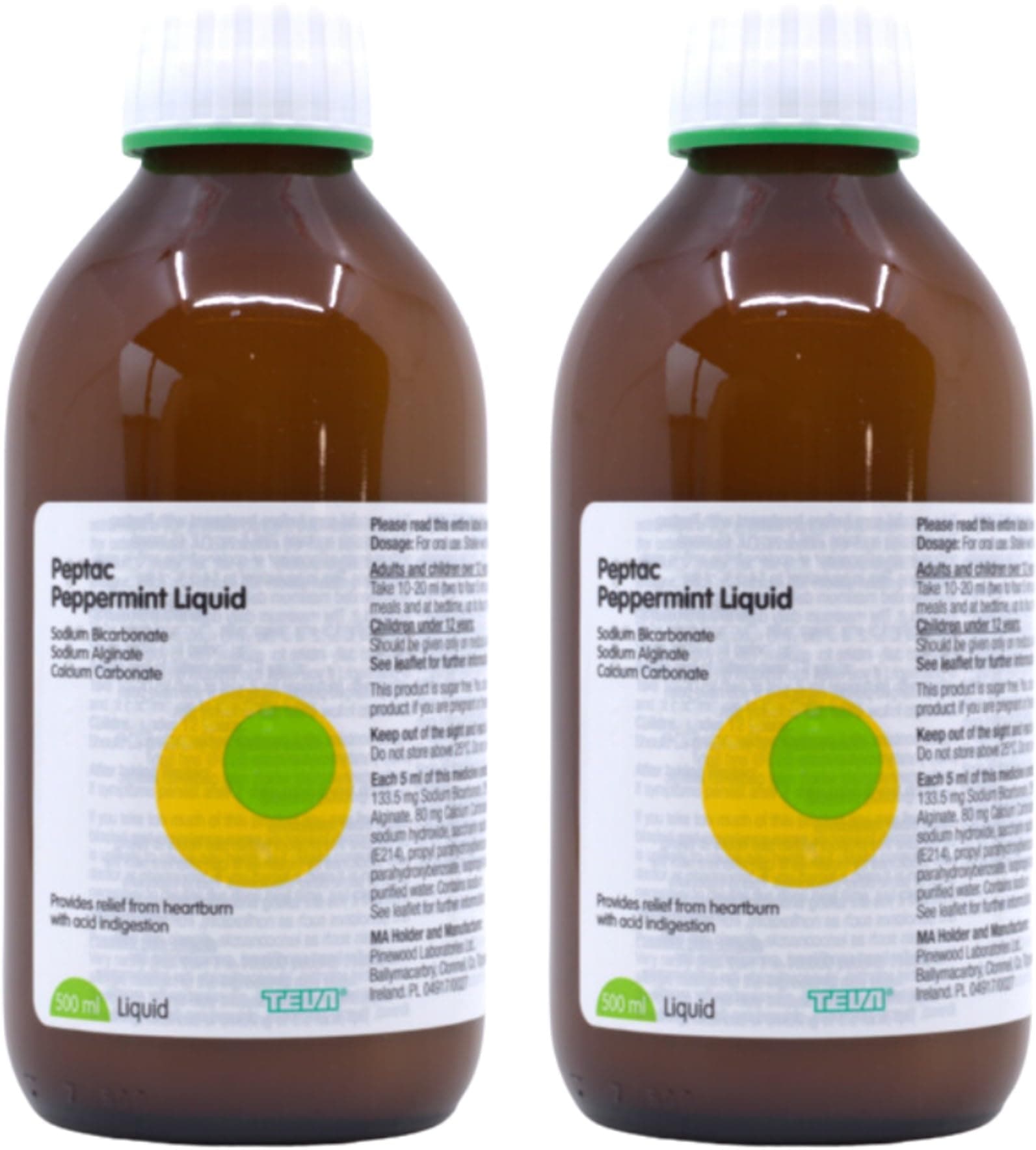 2 X Peptac Peppermint Liquid 500ml | Heartburn Reflux