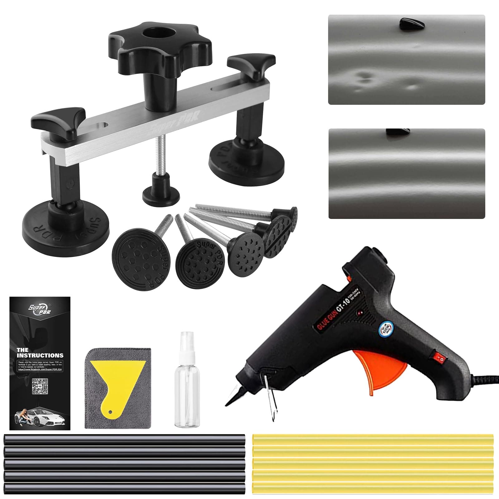 Super PDR Dent Puller Kit, Car Dent Removal Kit with Bridge Puller, Small Dent Puller for Auto Dent Removal, Small Dents, Door Dings and Hail Damage