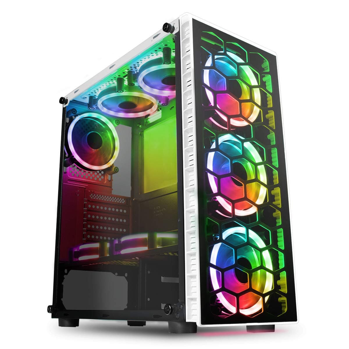 CiT Raider PC Gaming Case, Mid-Tower ATX, 8 x Halo Dual - Ring Spectrum Fans, RGB, PCB Hub w/Aura Connectivity, RF Controller, MB Sync, Tempered Glass, For a Great Gaming Experience | White