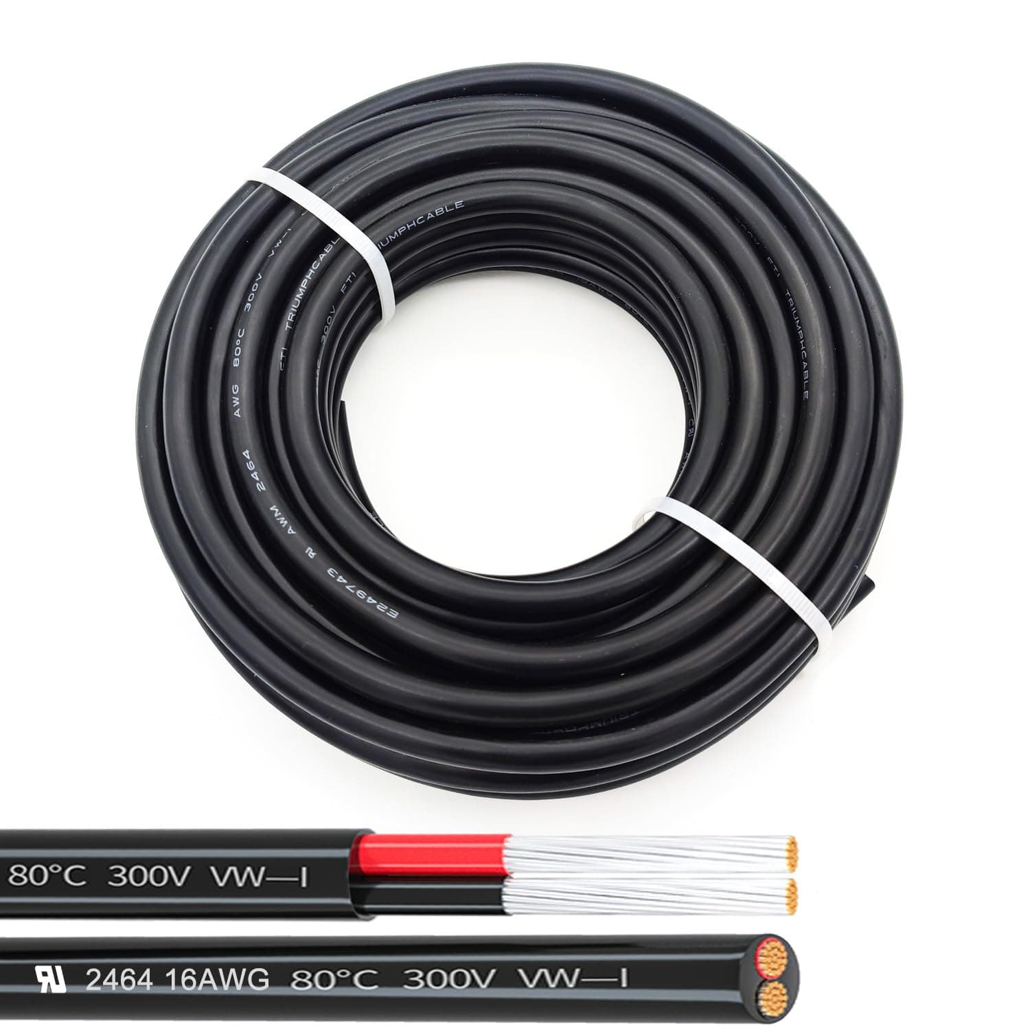 16AWG UL2464 Power Cable Stranded Electrical Wire Flexible LED Red & Black Stranded 2 Conductors 25ft tinned Copper