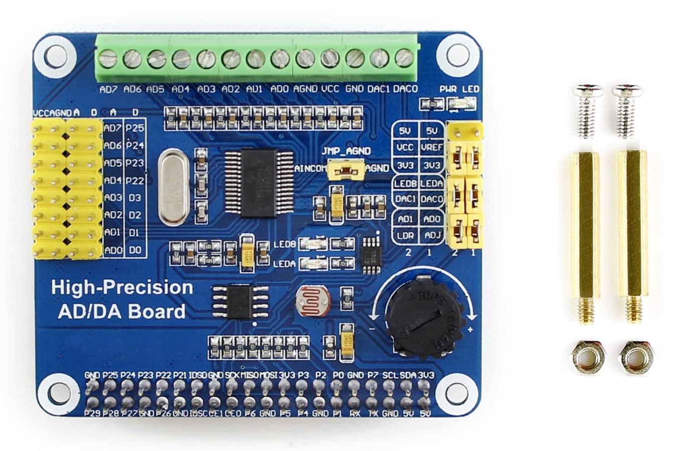 WaveshareRaspberry Pi High-Precision AD/DA Expansion Sheild Board Allows to Add High-Precision AD/DA Functions to The Raspberry Pi Onboard ADS1256 DAC8532 Sensor Interface