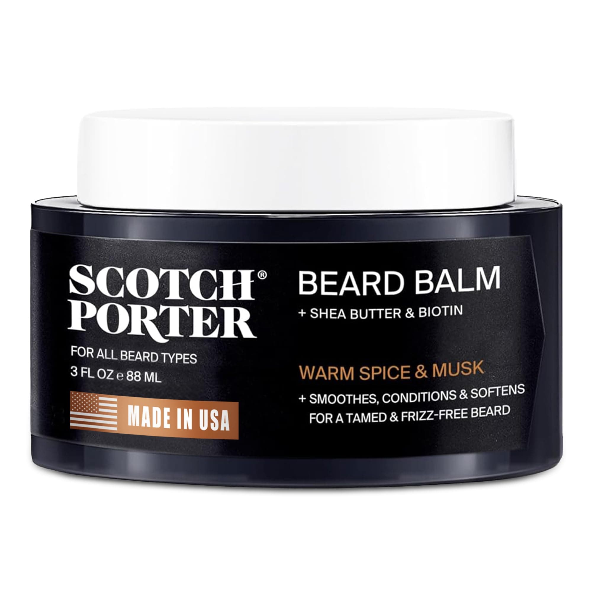 Scotch Porter Conditioning Beard Balm – Smooth, Shape, Moisturize & Soften Coarse, Dry Facial Hair while Encouraging Growth for a Fuller/Healthier-Looking Beard – Original Scent, 3 oz. Jar