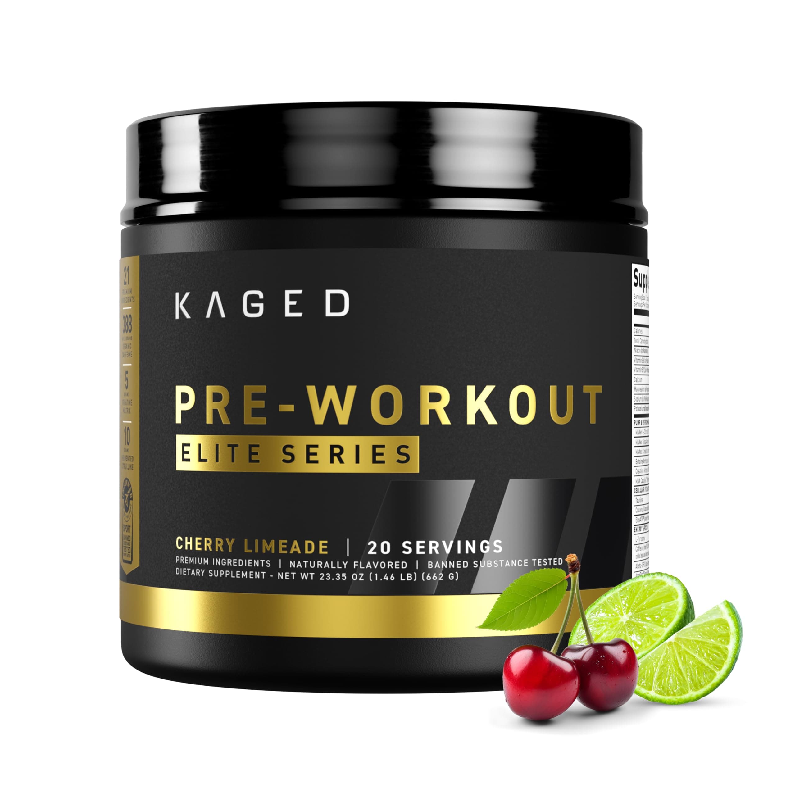 Kaged Pre Workout Elite Powder | Cherry Limeade | Pre-Workout with Creatine, Beta Alanine, L-Citrulline, Pure Caffeine | 20 Servings