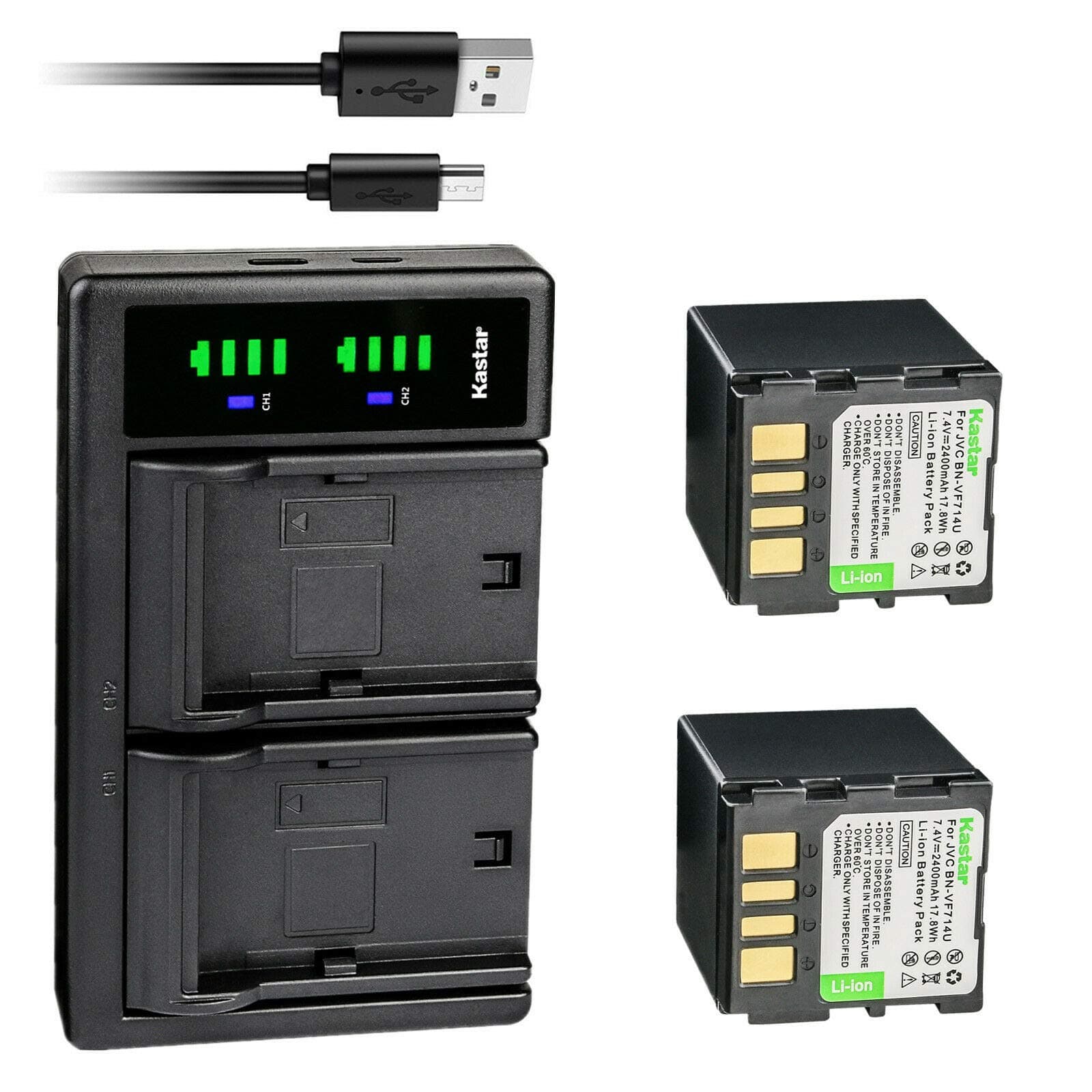 Kastar2-Pack Battery and LTD2 USB Charger Replacement for JVC GR-D370AC GR-D370AH GR-D370E GR-D370EK GR-D370EX GR-D370EY GR-D370EZ GR-D370U GR-D370UC GR-D370US GR-D371 GR-D371U GR-D371US GR-D372
