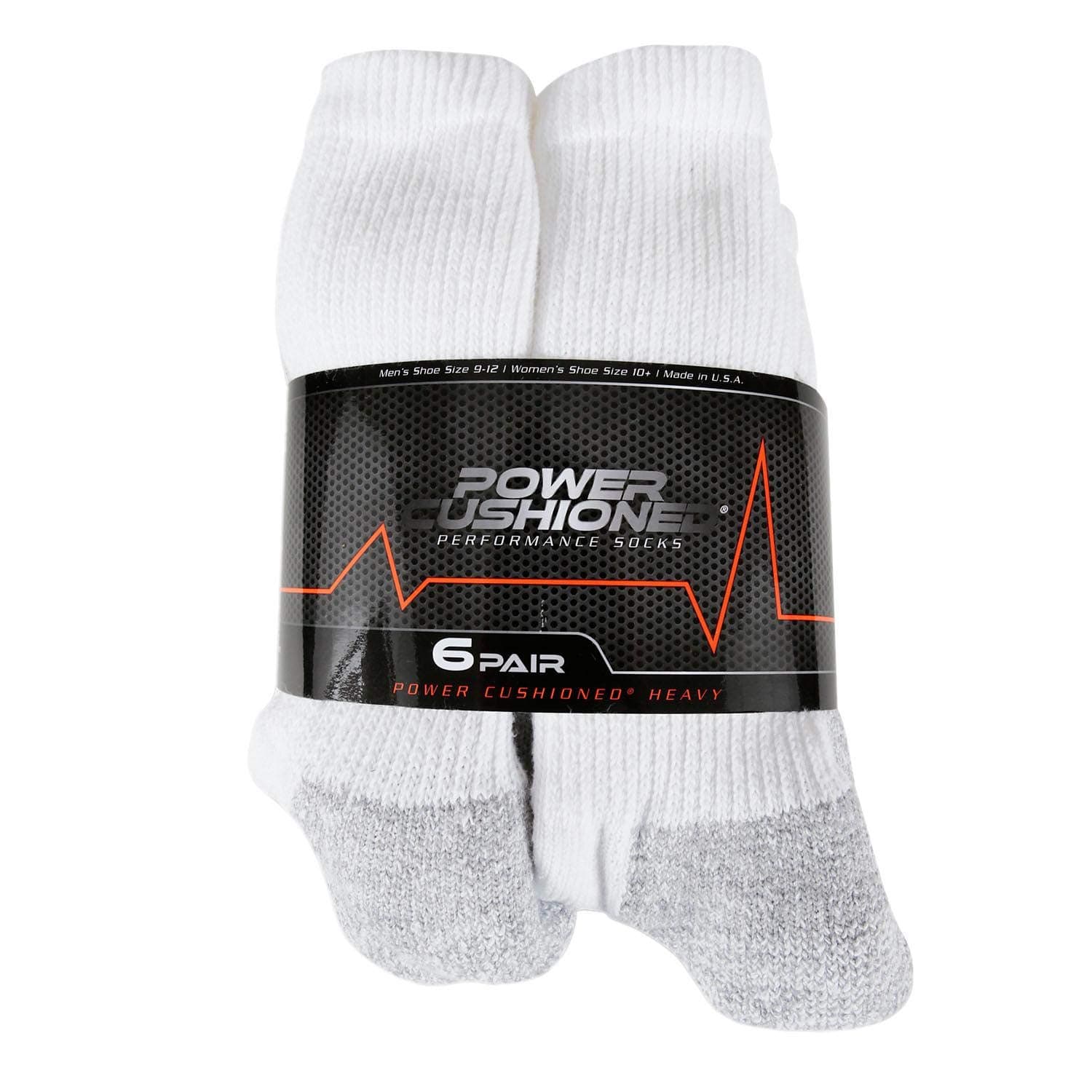 POWER-CUSHIONEDPower Cushioned Performance Crew Large 6 Pair Pack (White), LARGE (shoe size 9-12)