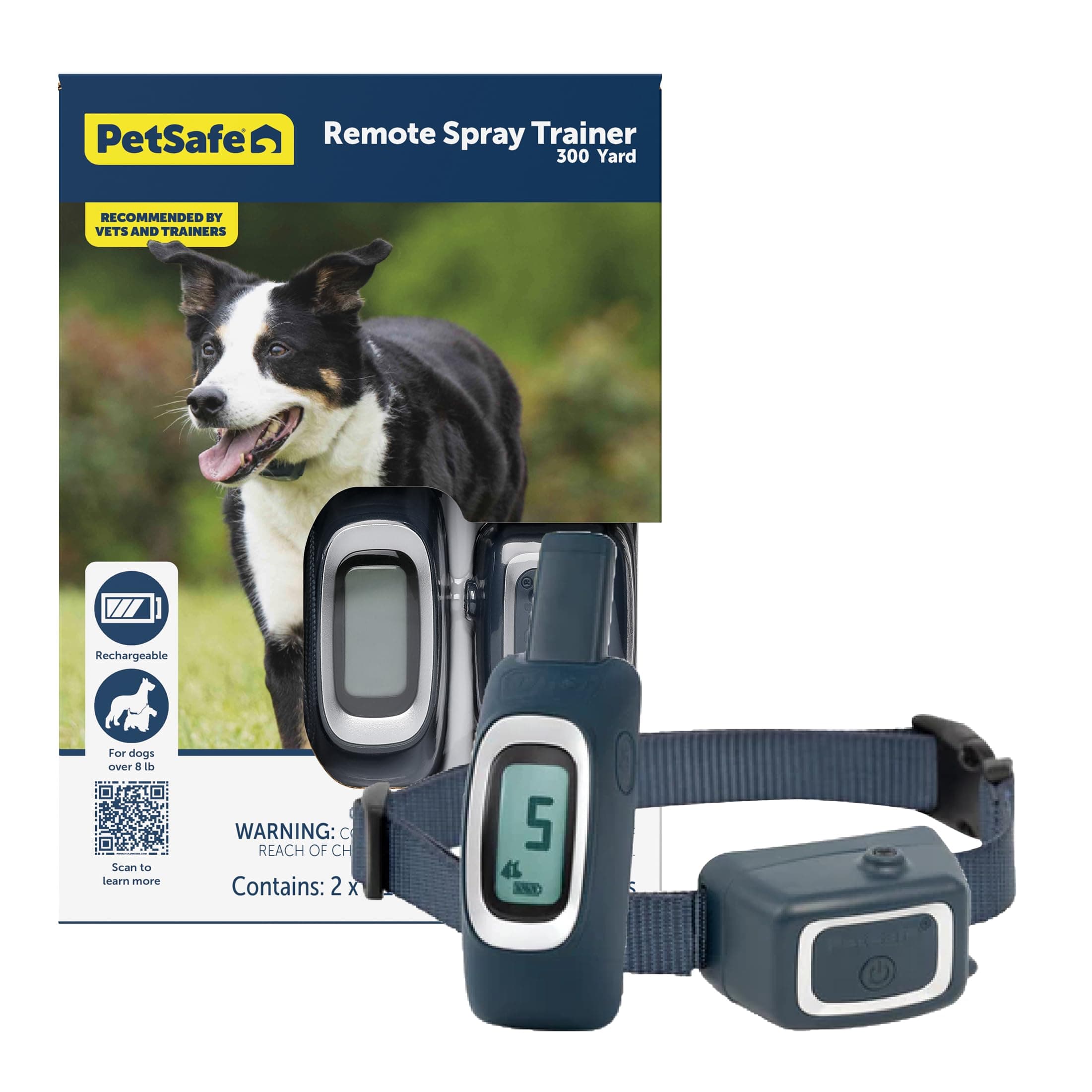 Remote Spray Trainer, Dog Training Collar - 3 Modes: Tone, Vibration or Spray - Rechargeable and Water-Resistant Includes Citronella and Unscented Spray Refills - 300 Yards (900 Feet) Range